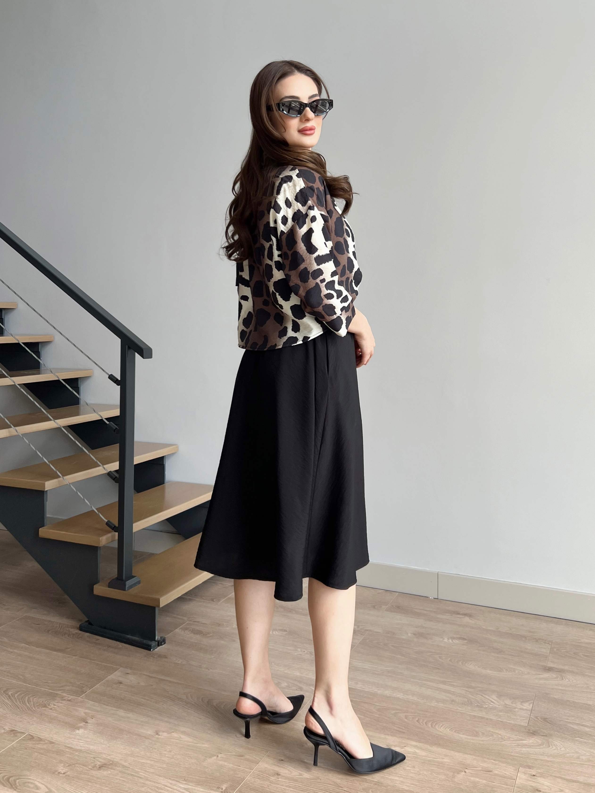 Leopar Desen Bluz Detaylı Elbise