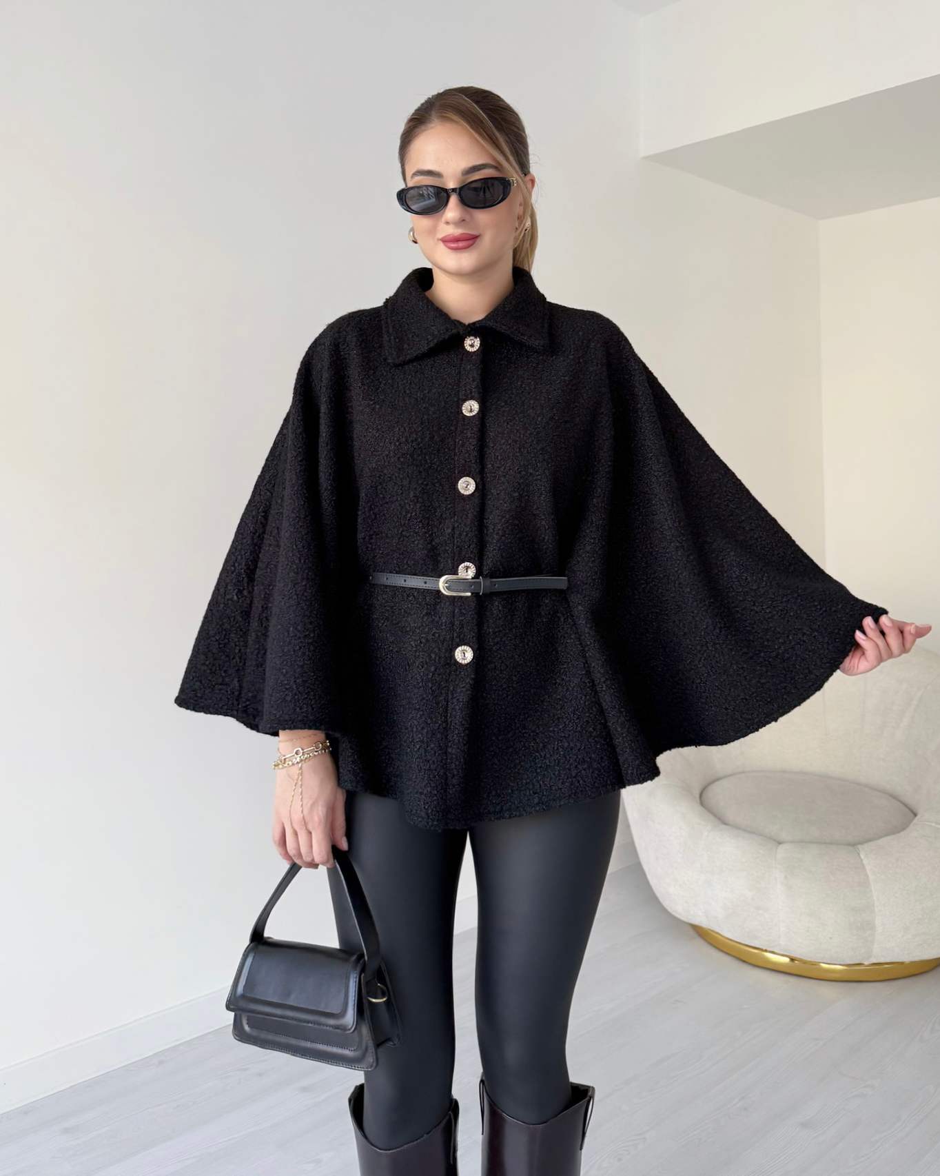 Kemerli Buklet Panço - Siyah