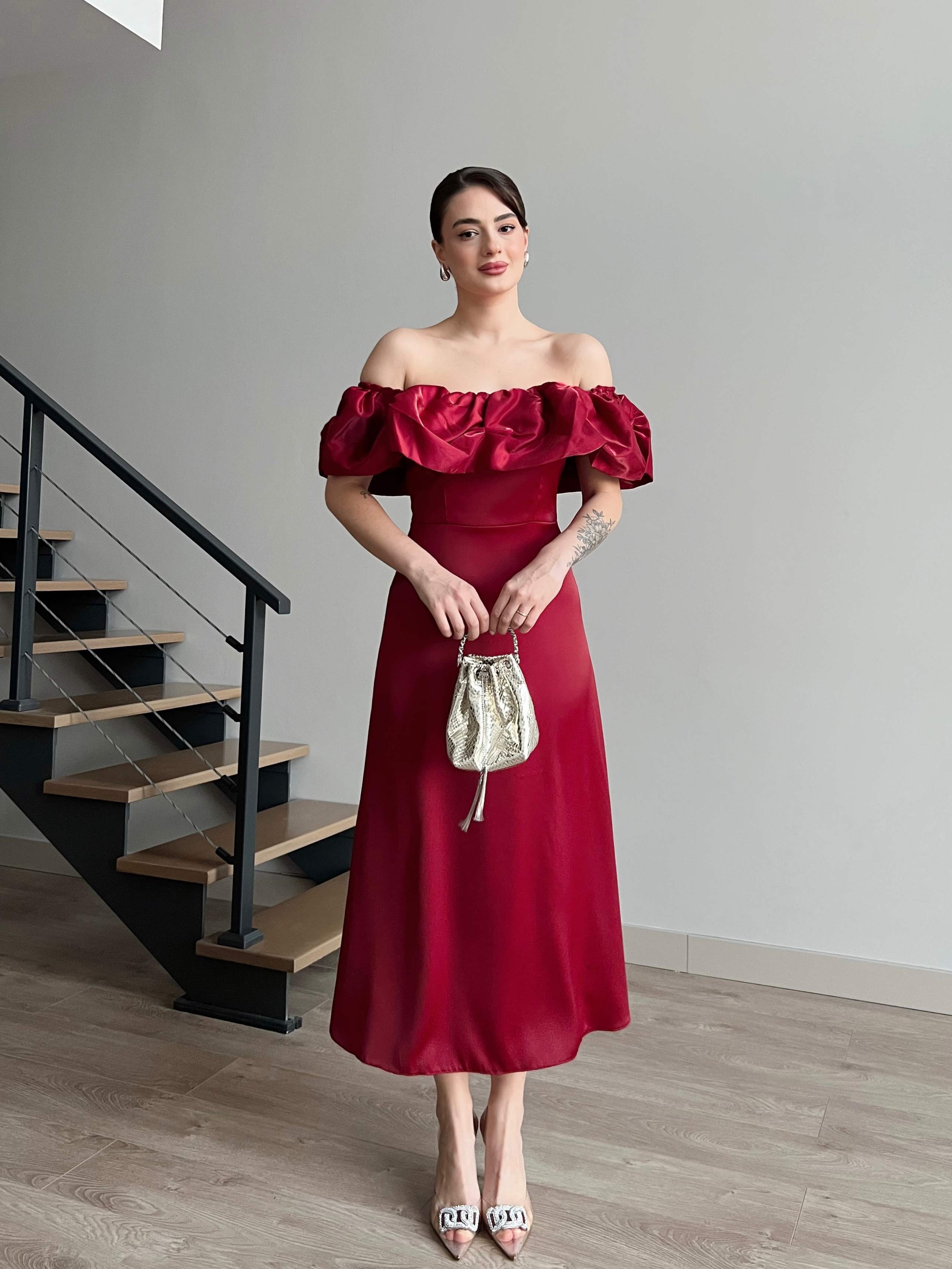STONES Midi Elbise - Bordo