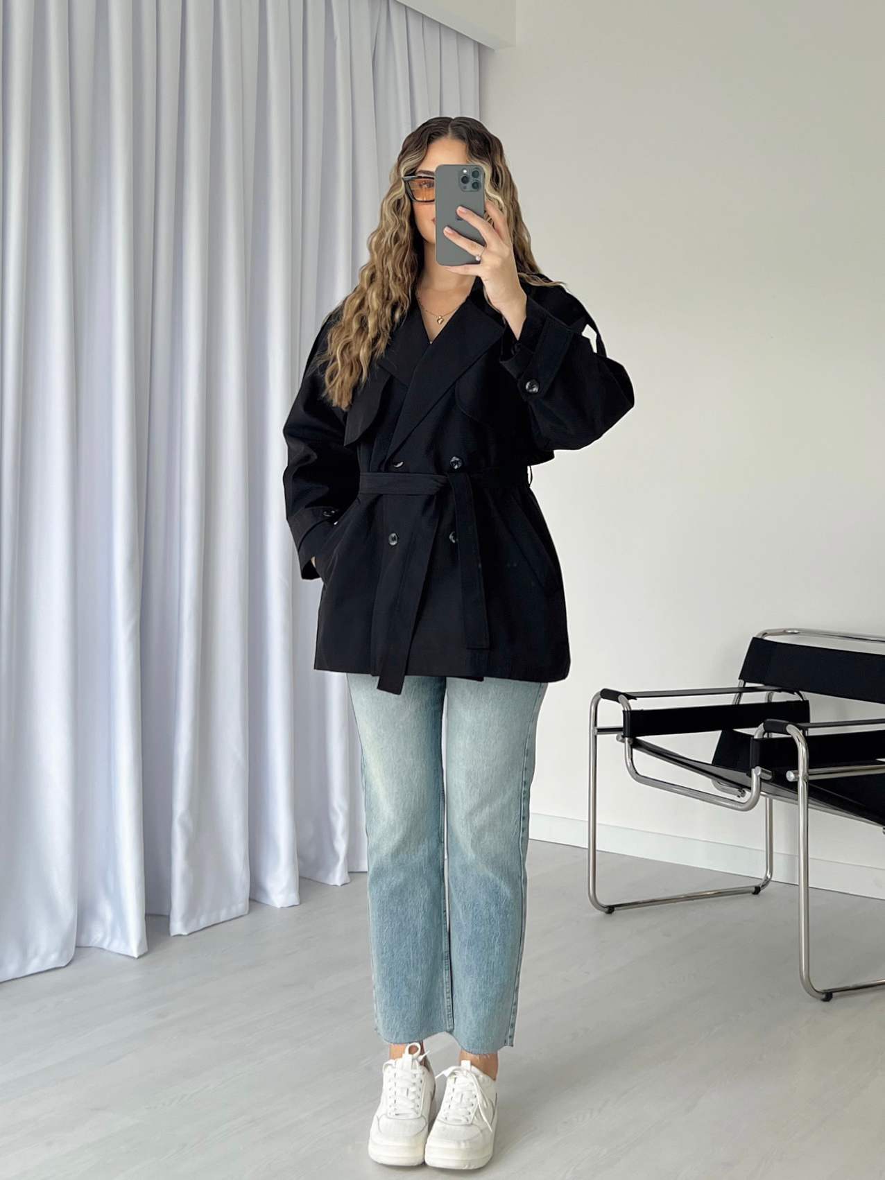 Oversize Astarlı Kısa Trençkot