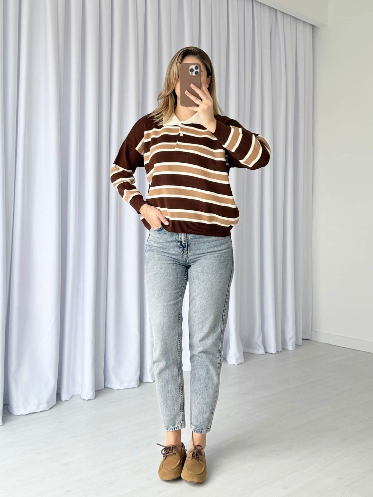 Polo Yaka Çizgili Kazak