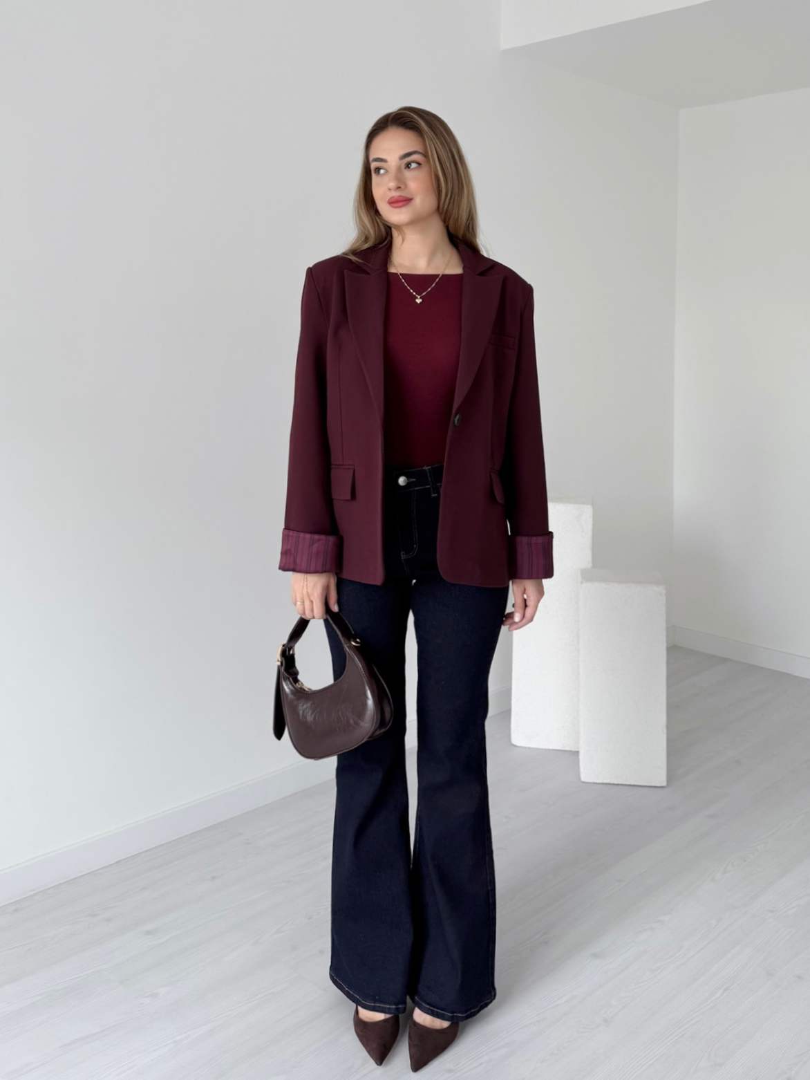 Astarı Çizgili Oversize Blazer Ceket