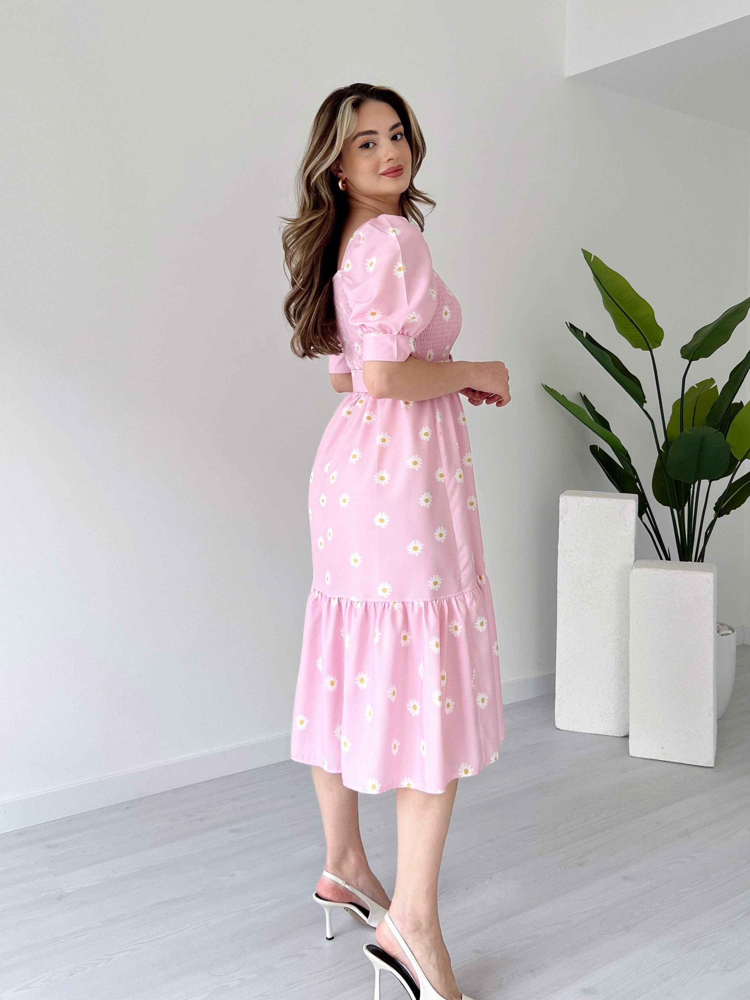 Papatya Desen Gipeli Elbise - Pembe