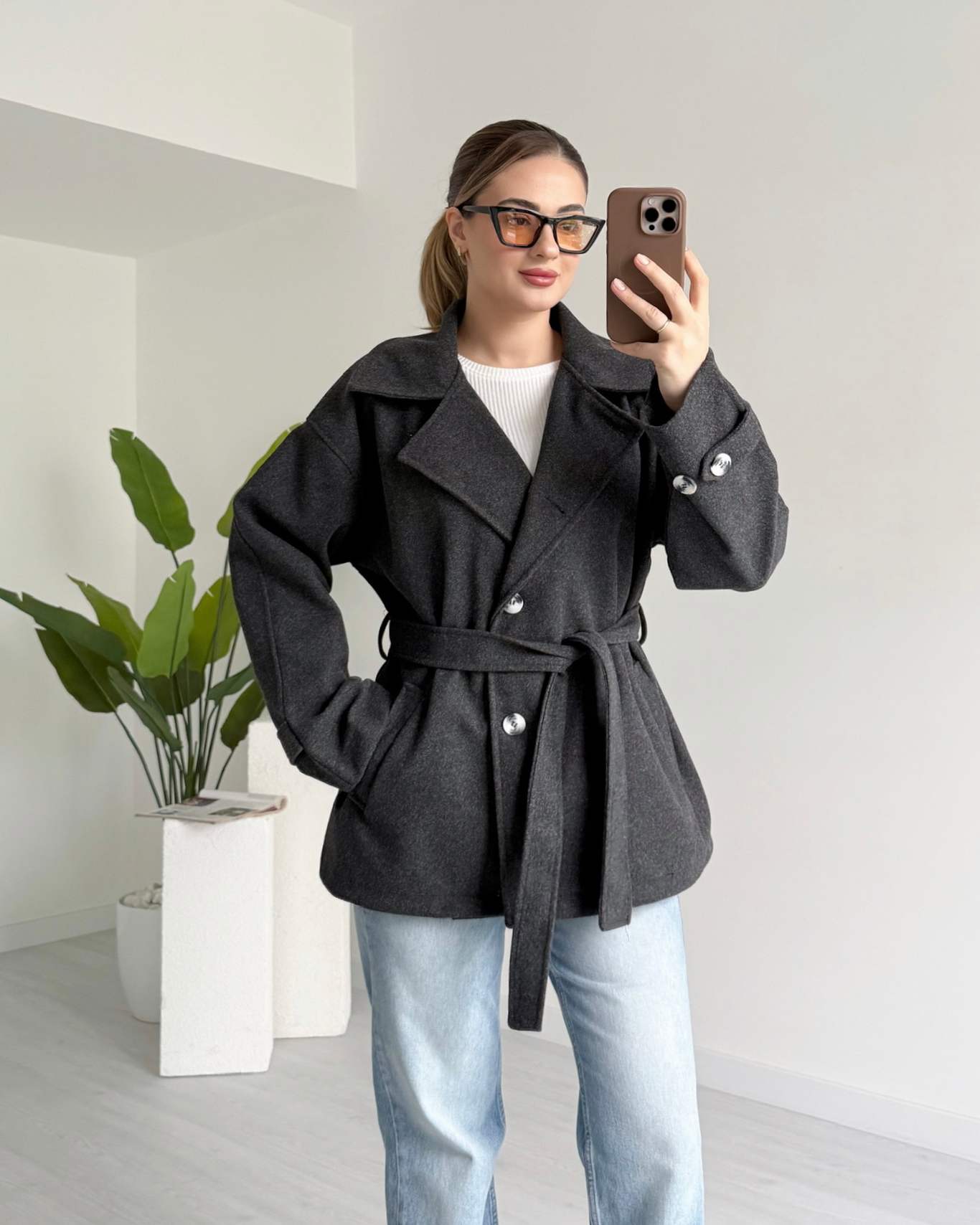 Antrasit Kısa Kaşe Kaban - Antrasit