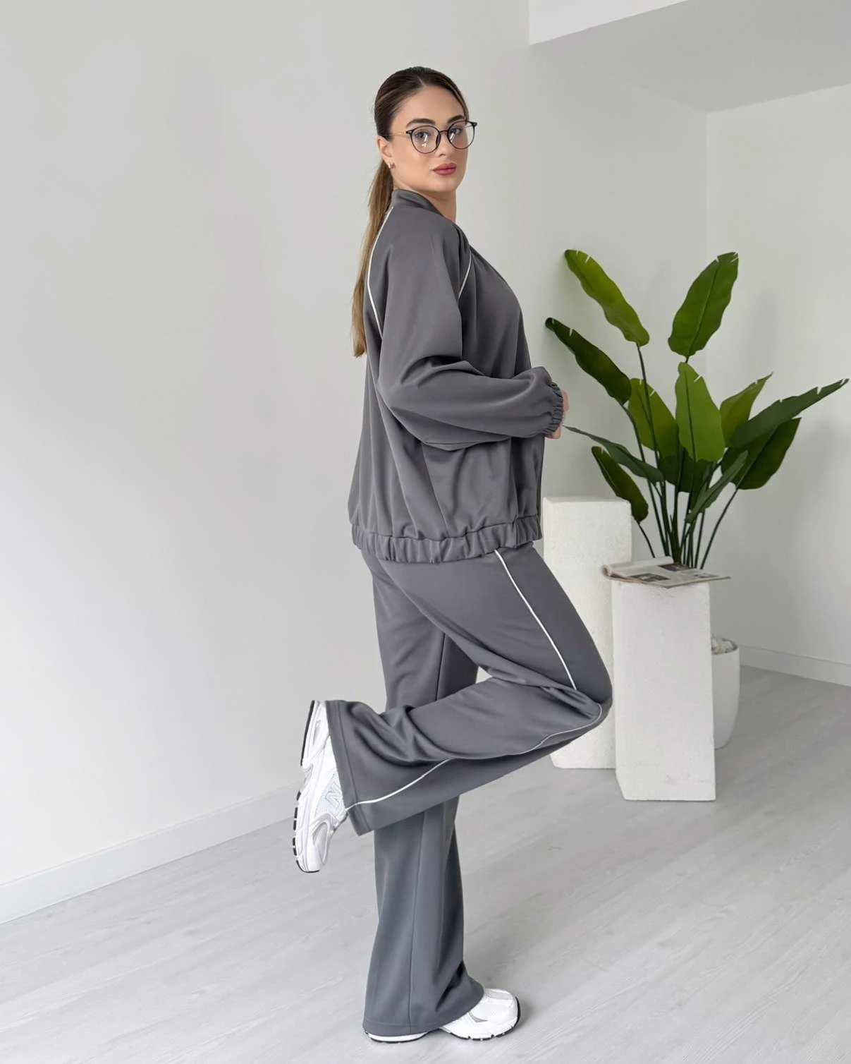 Şerit Detaylı Eşofman Takımı - Gri