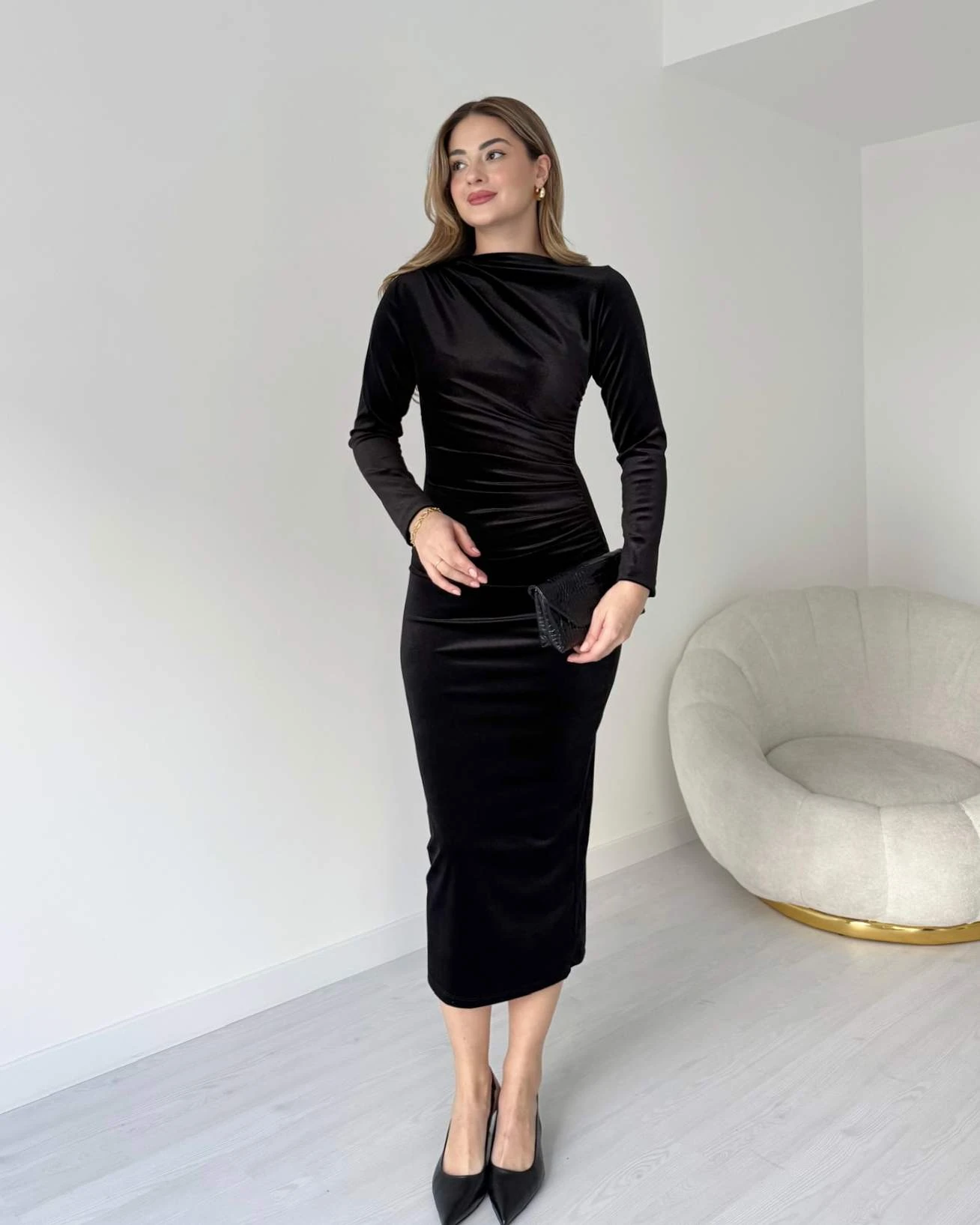 Drapeli Kadife Elbise