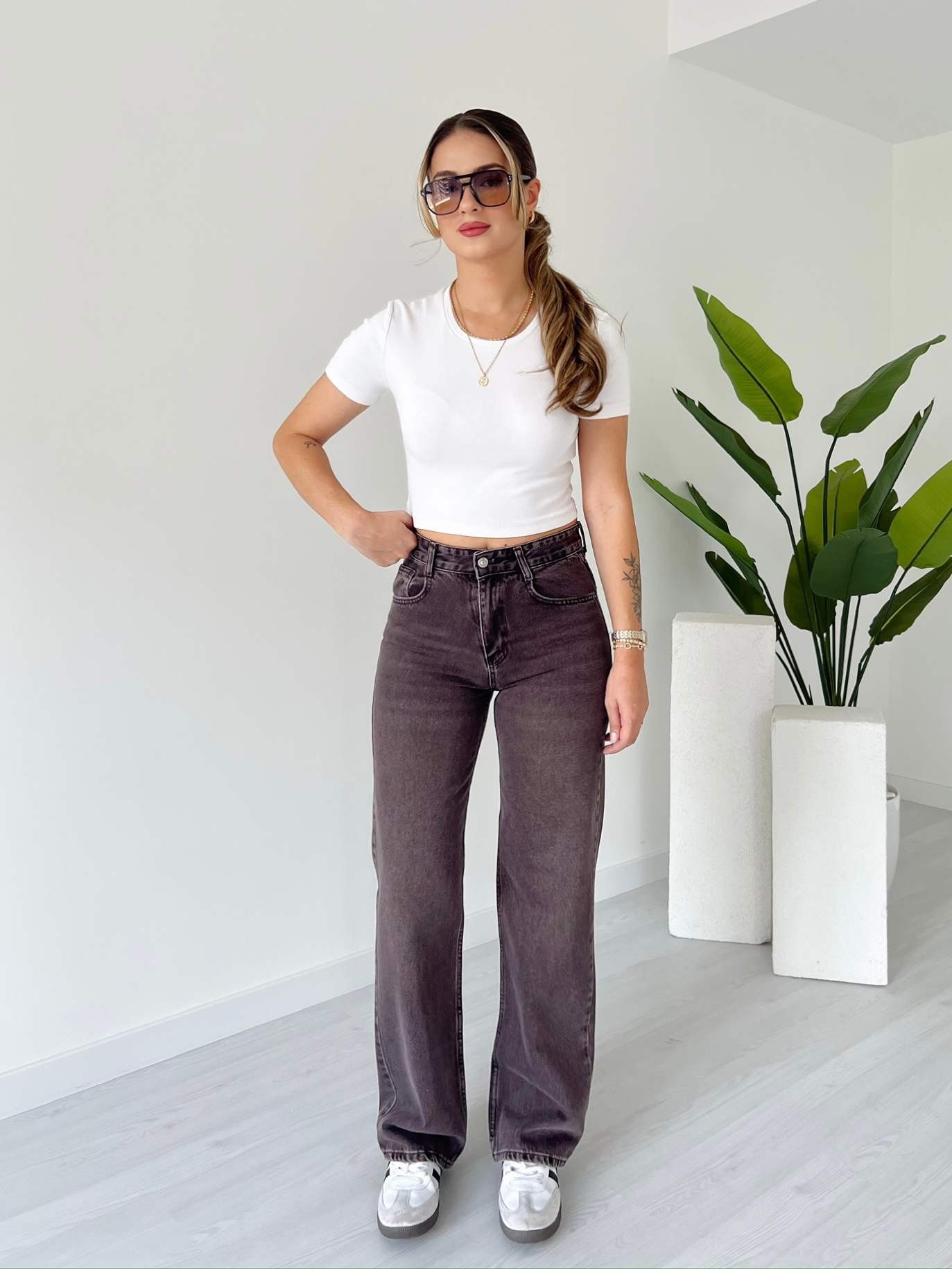 Wide Leg Jean - Kahve