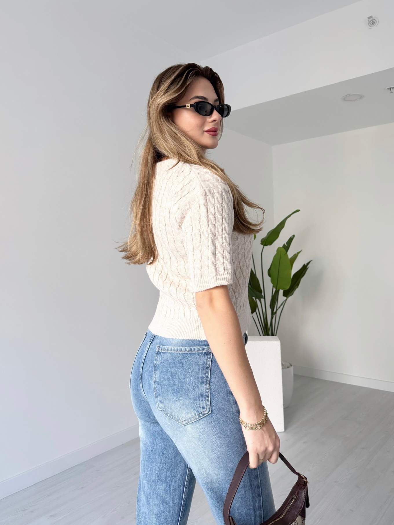 Gold Düğmeli Saçörgü Kazak