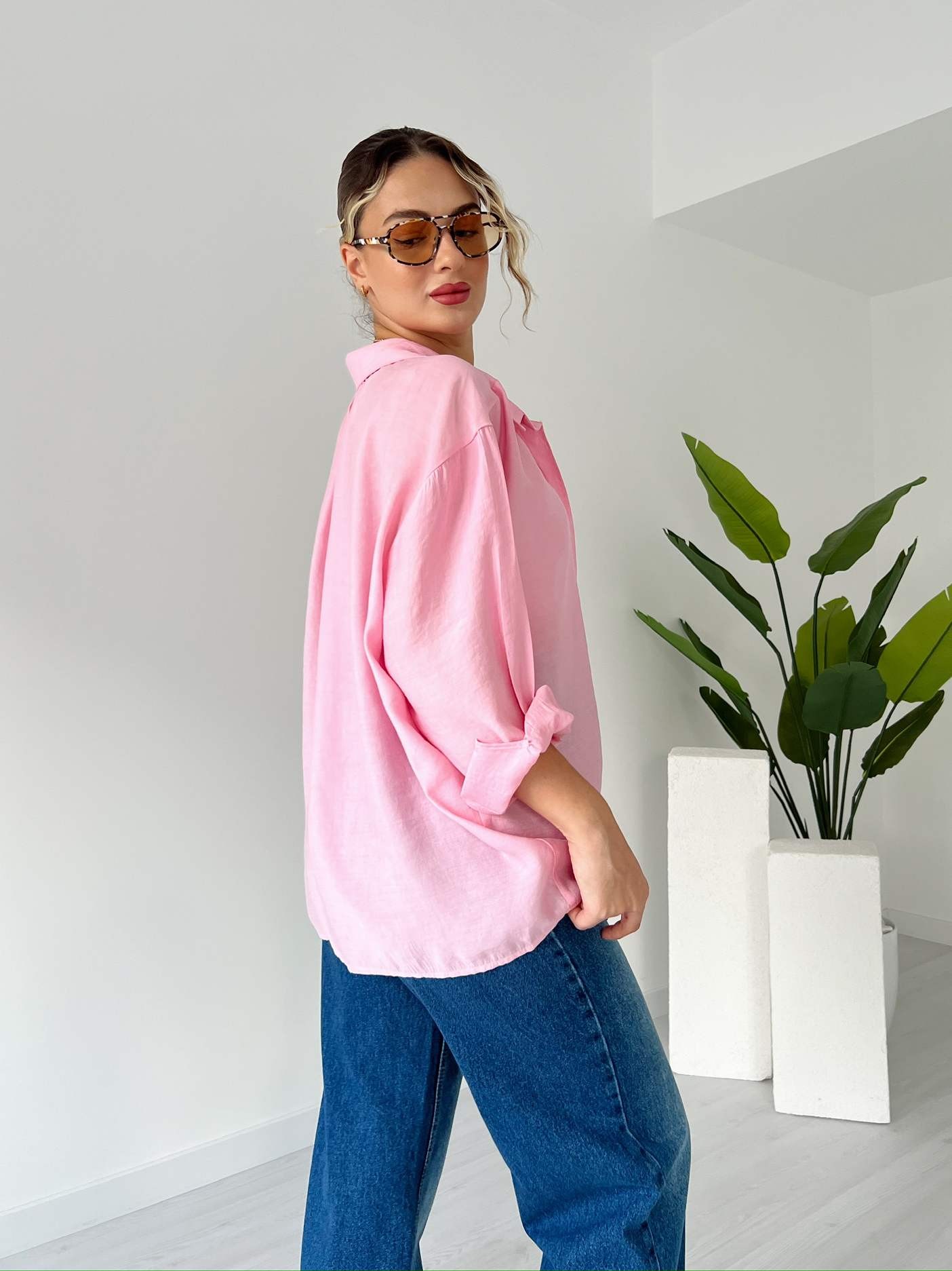 Düşük Omuz Pamuklu Oversize Gömlek