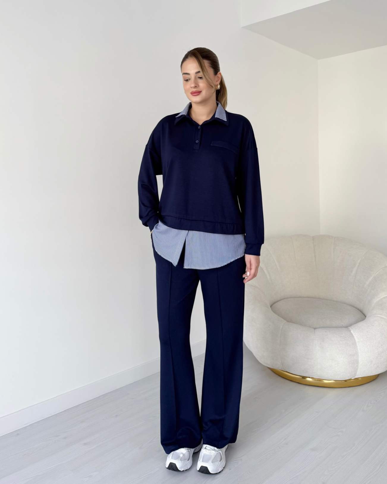 Gömlek Detaylı Premium Modal Takım - Lacivert