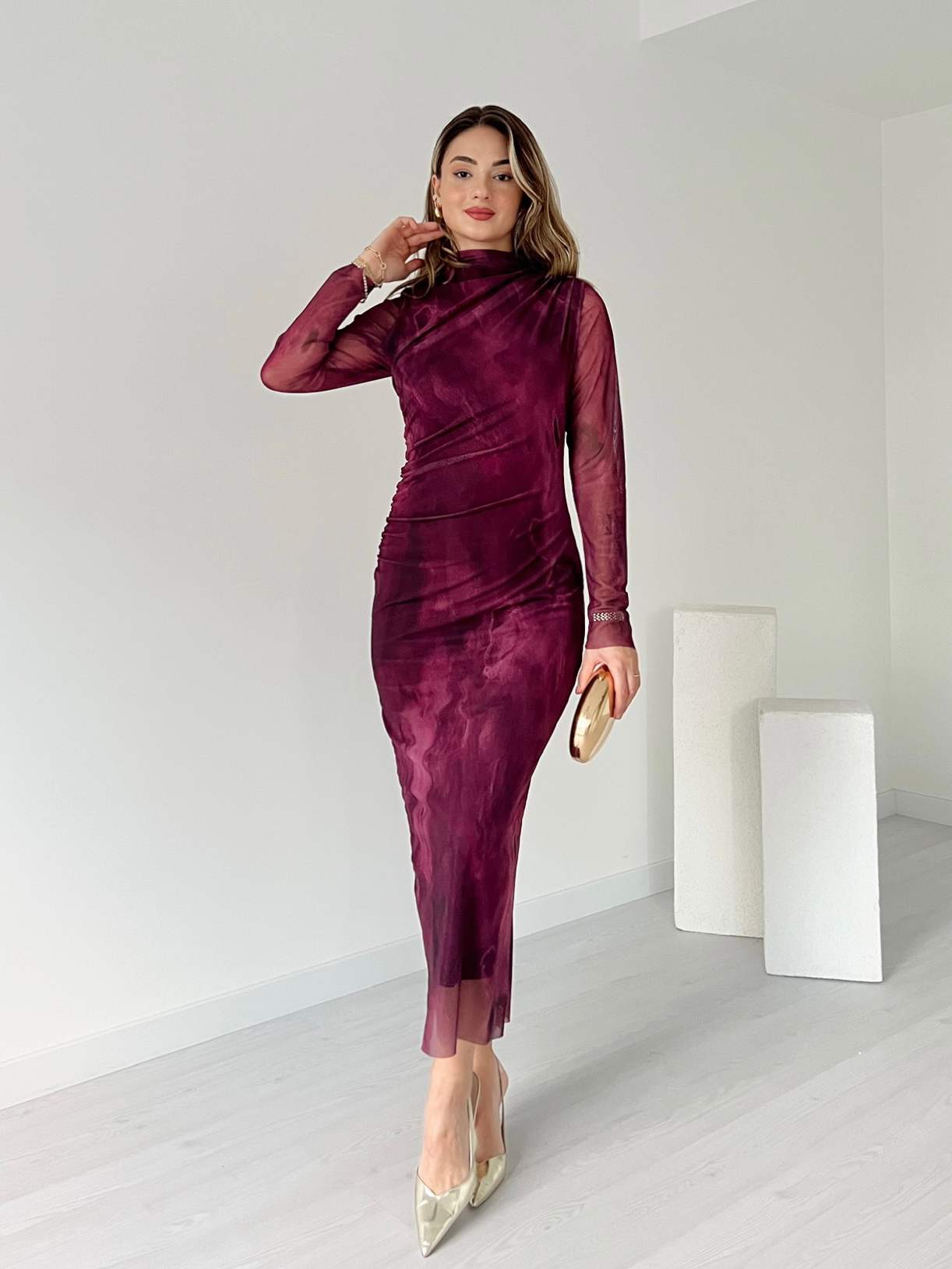 Drapeli FERRERO Tül Elbise - Mürdüm