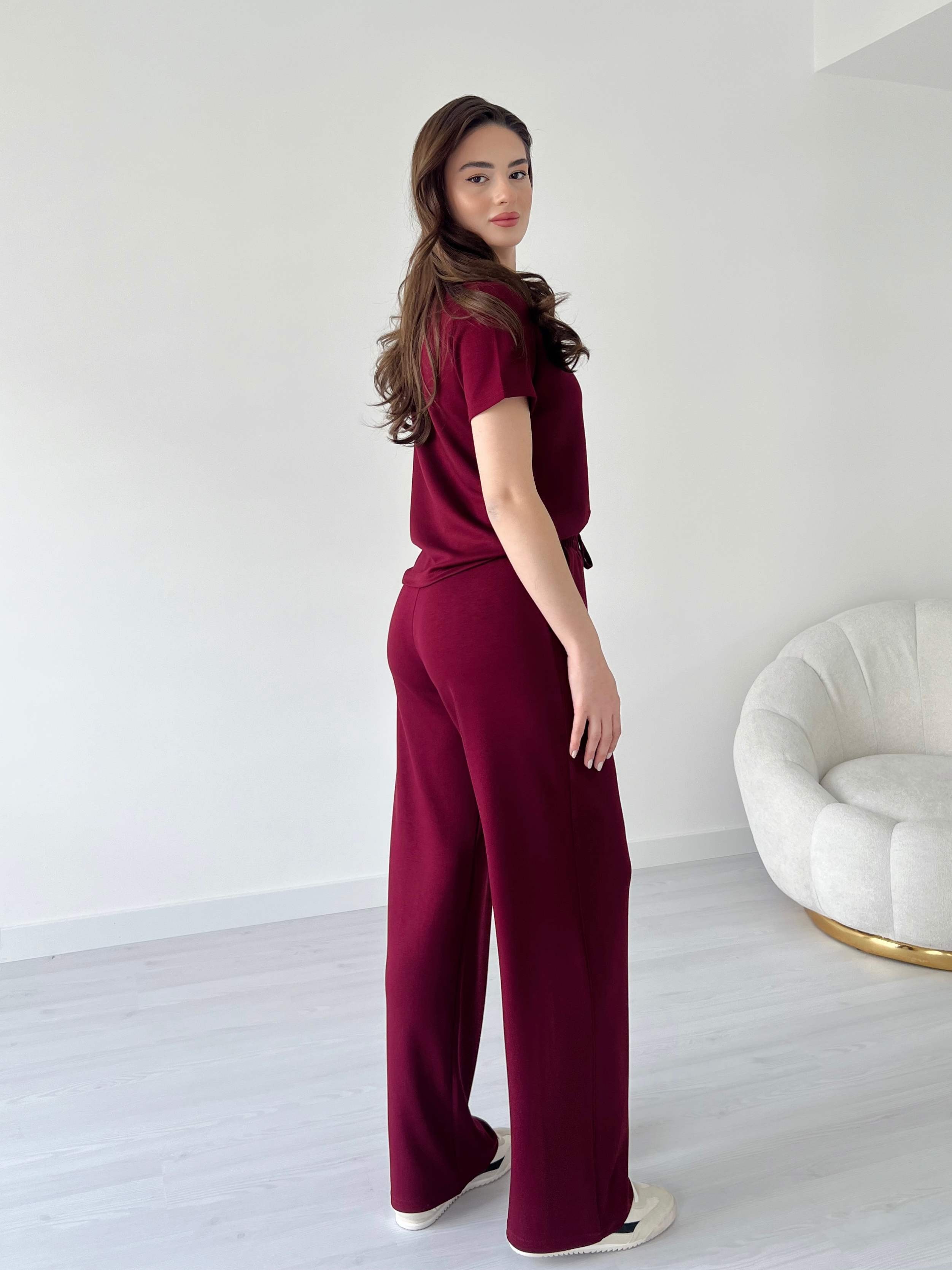 Modal Kumaş Polo Yaka İkili Takım - Bordo