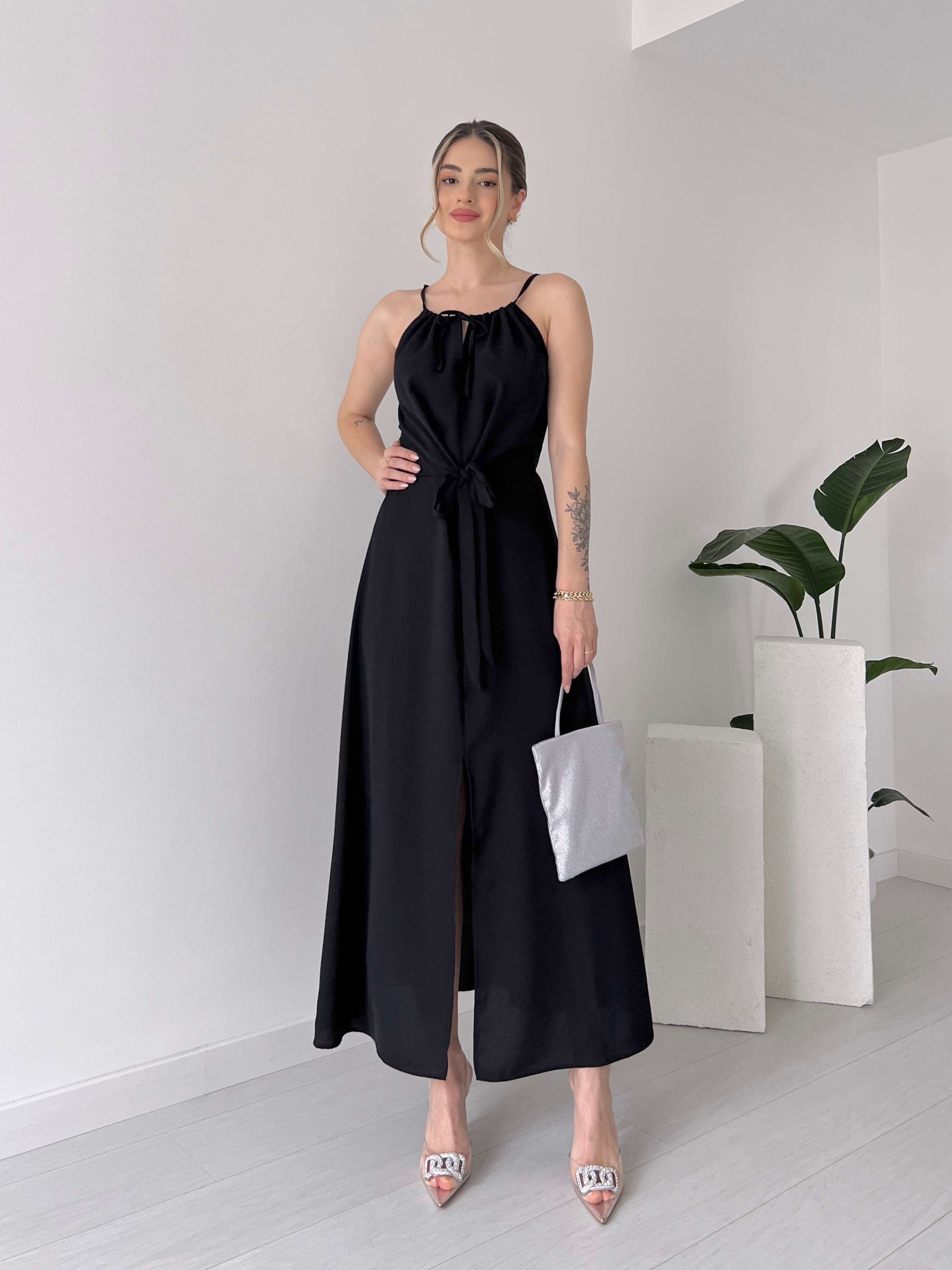 Halter Yaka MARIO Elbise - Siyah