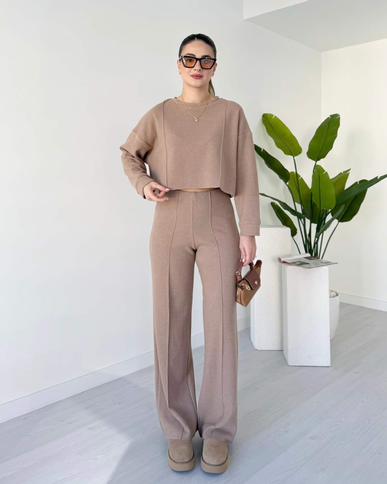 Dikiş Detaylı İkili Selanik Takım - Camel