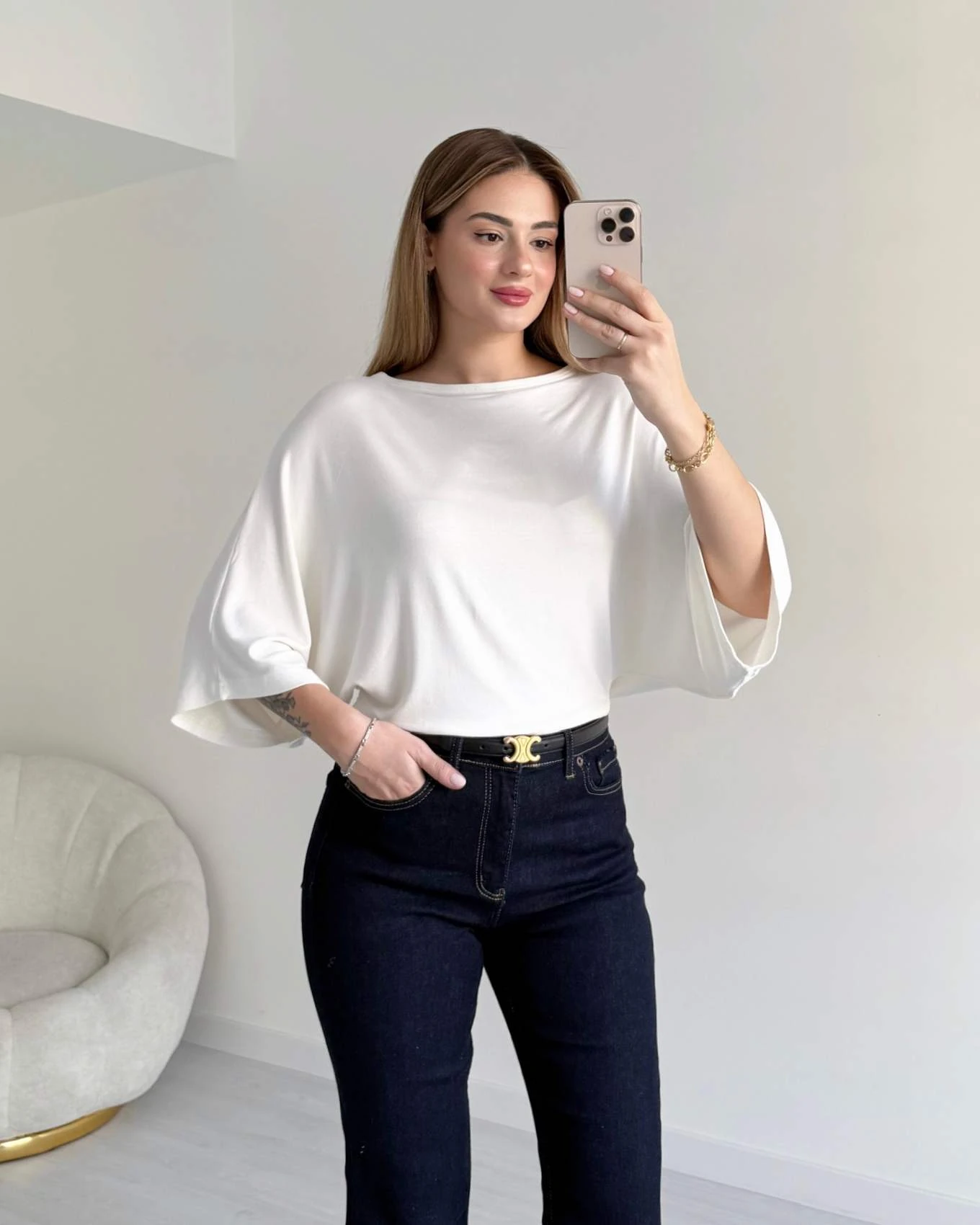 Yarasa Kol Modal Bluz - Beyaz