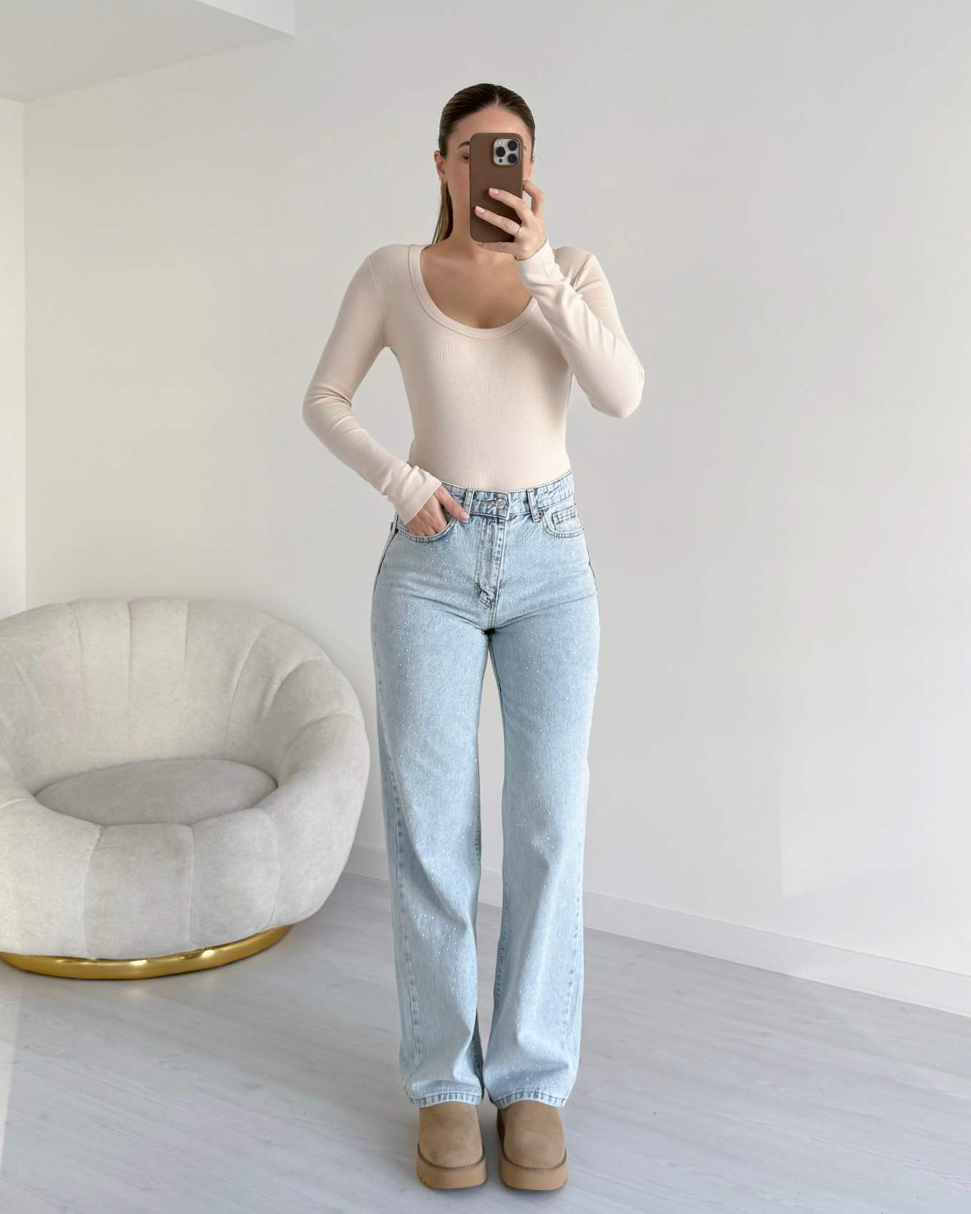 U Yaka Fitilli Bluz - Taş