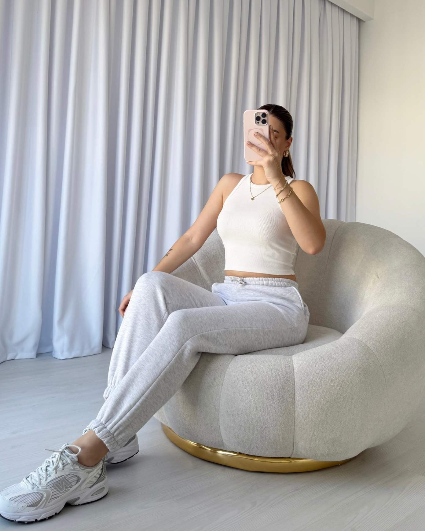 Paça Lastikli İçi Polar Jogger - Gri Melanj