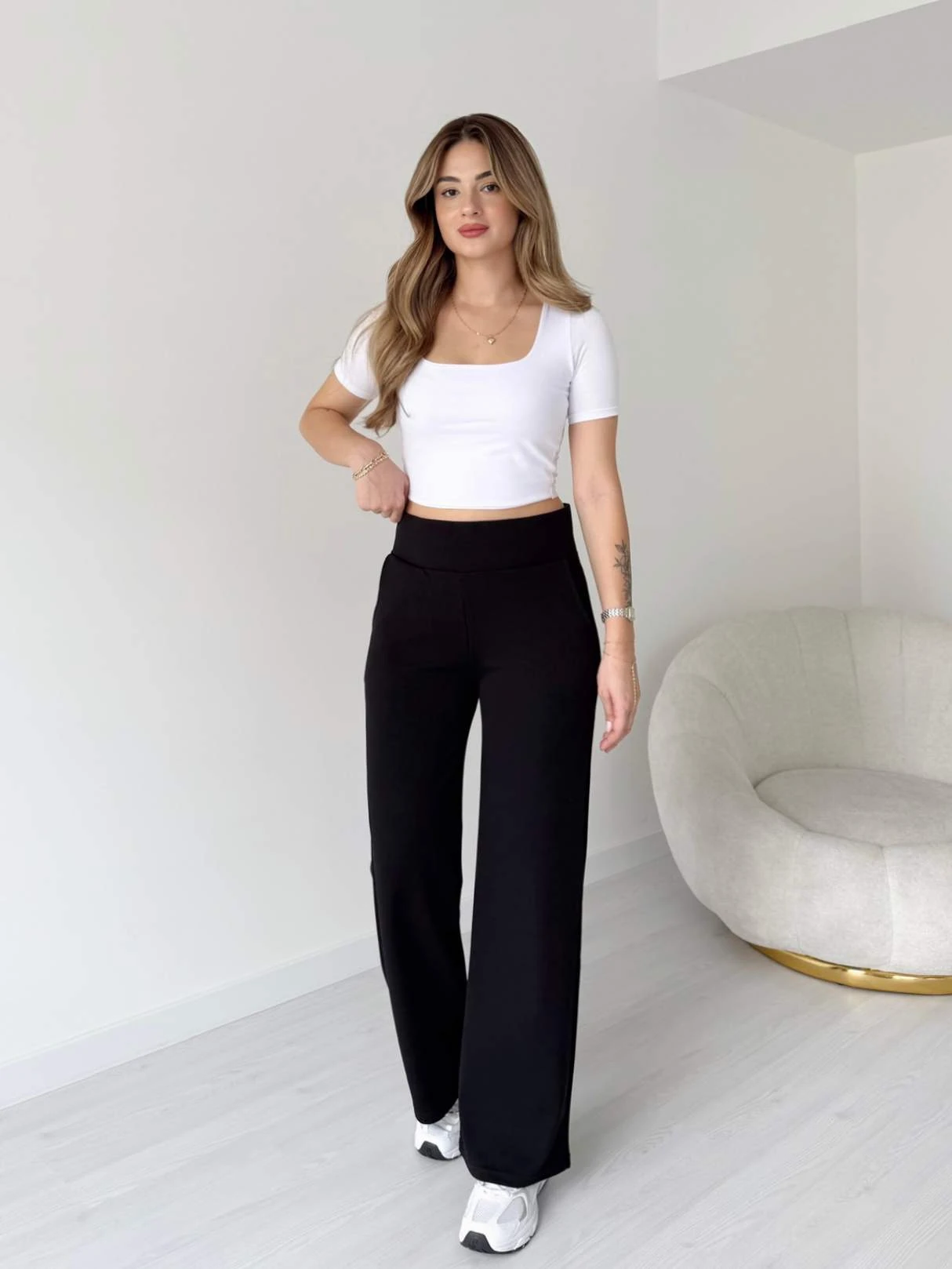 Korse Detaylı Likralı Palazzo Pantolon - Siyah