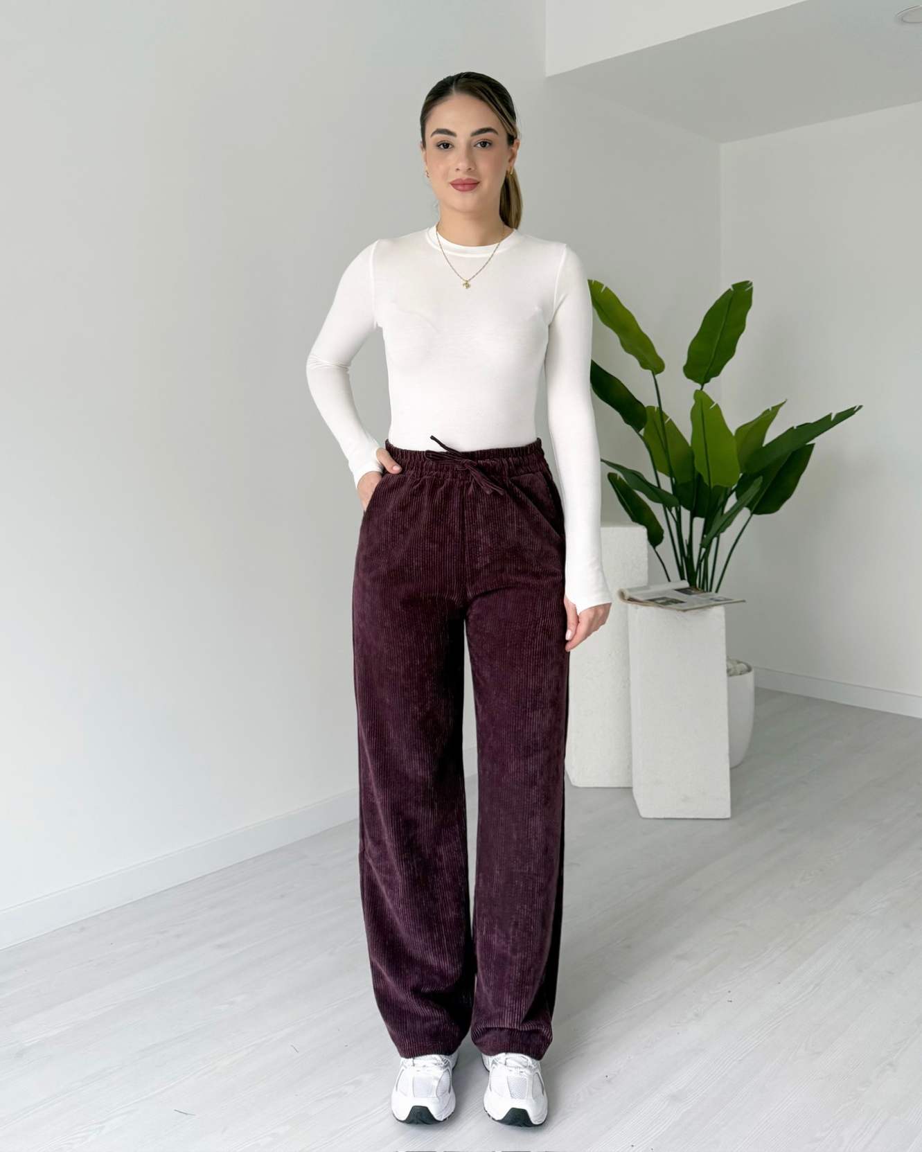 Fitilli Palazzo Kadife Pantolon - Bordo