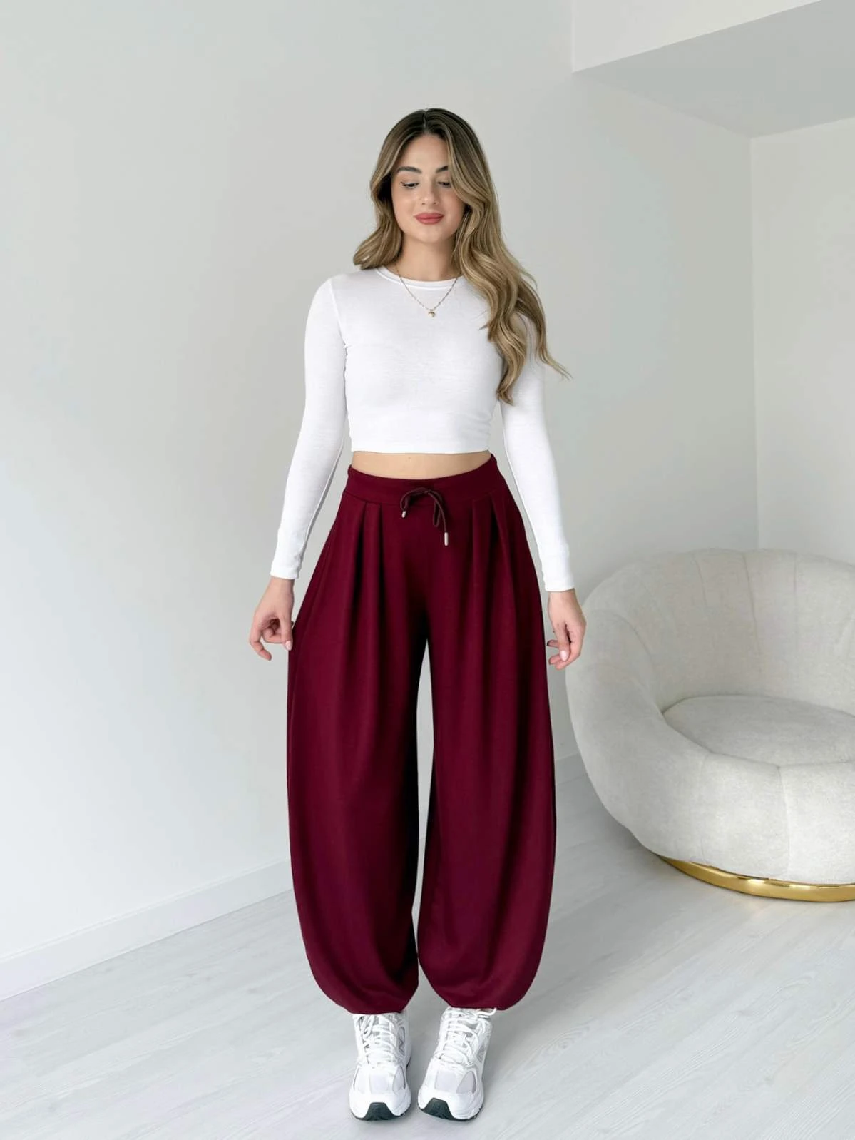 Modal Kumaş Şalvar Pantolon - Bordo