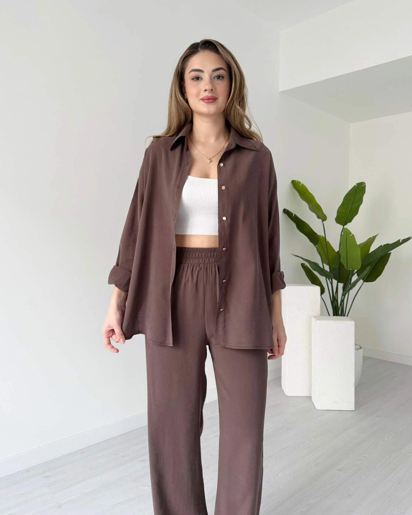 Tensel Kumaş Gömlek Pantolon Takım