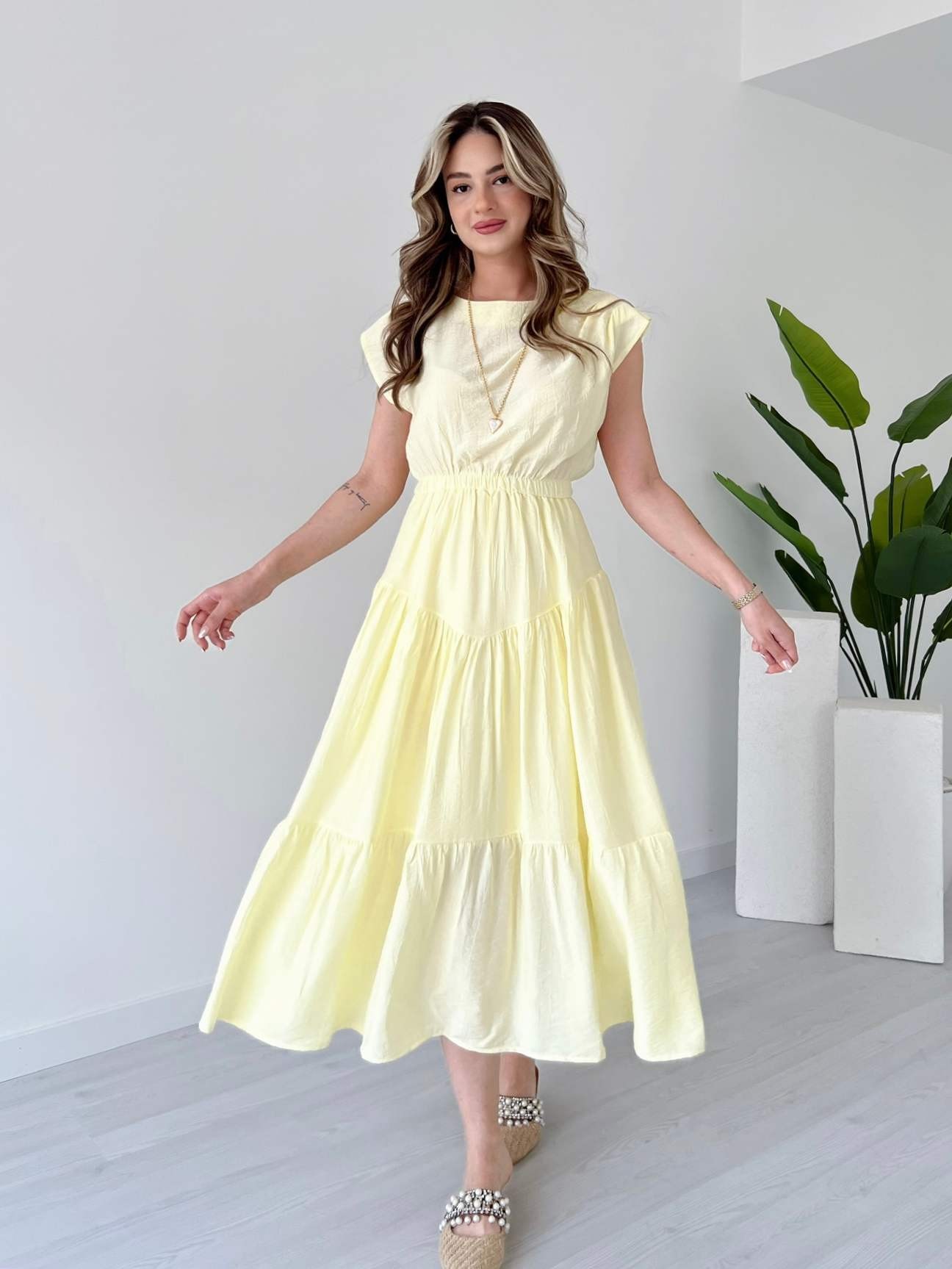 Beli Lastikli Midi Boy BORRİS Elbise