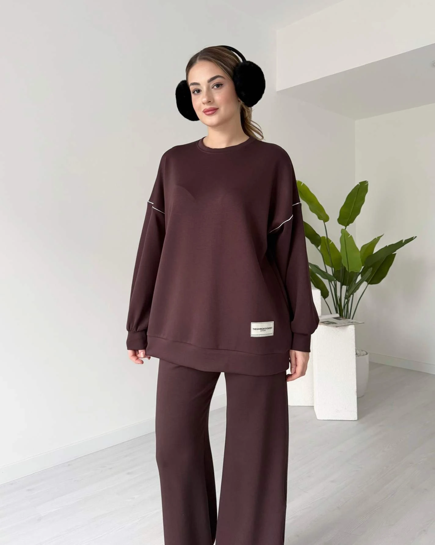 Arma Detaylı Oversize Eşofman Takımı - Kahve