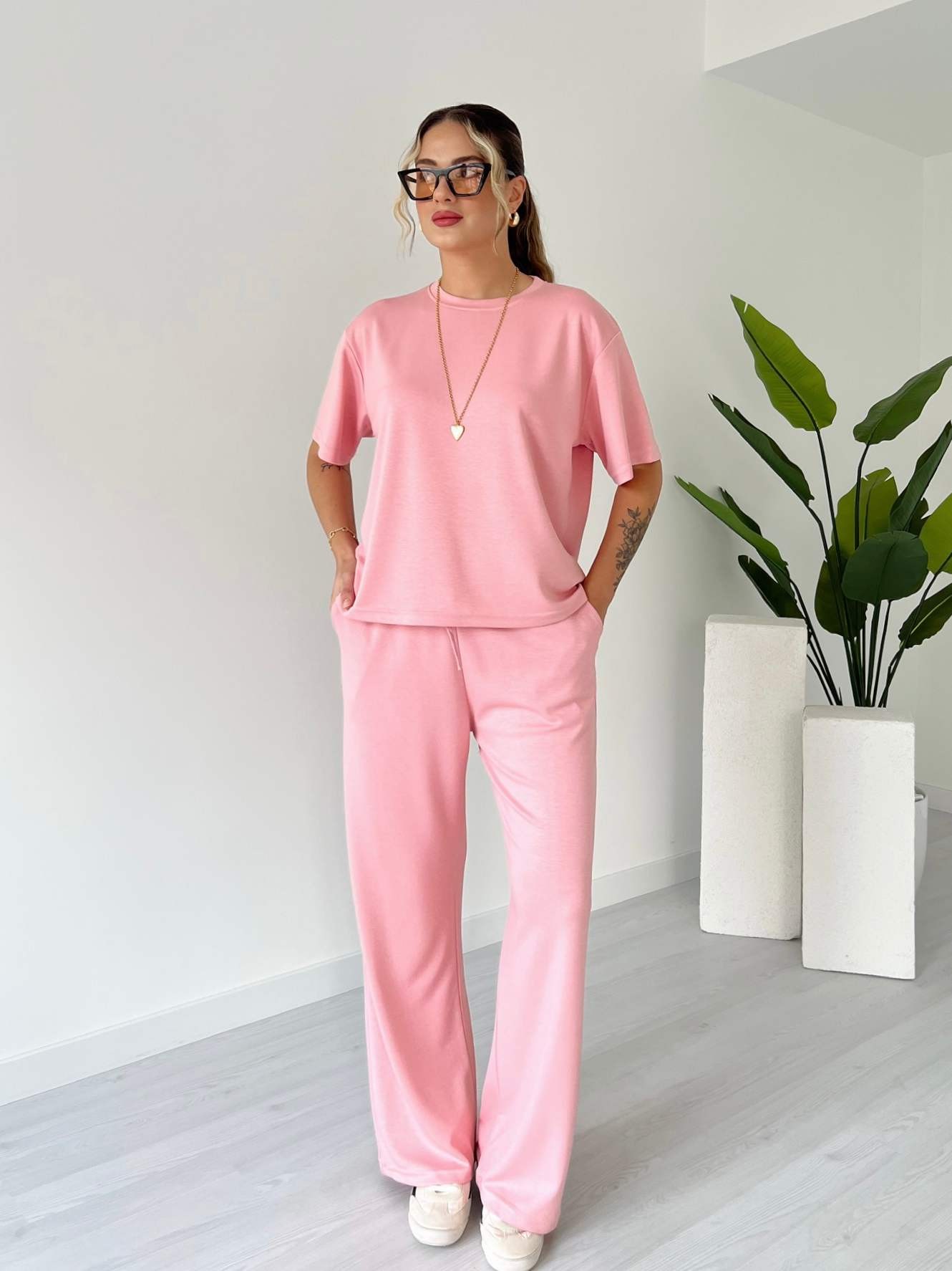 Kısa Kollu Basic Modal Takım - Pembe