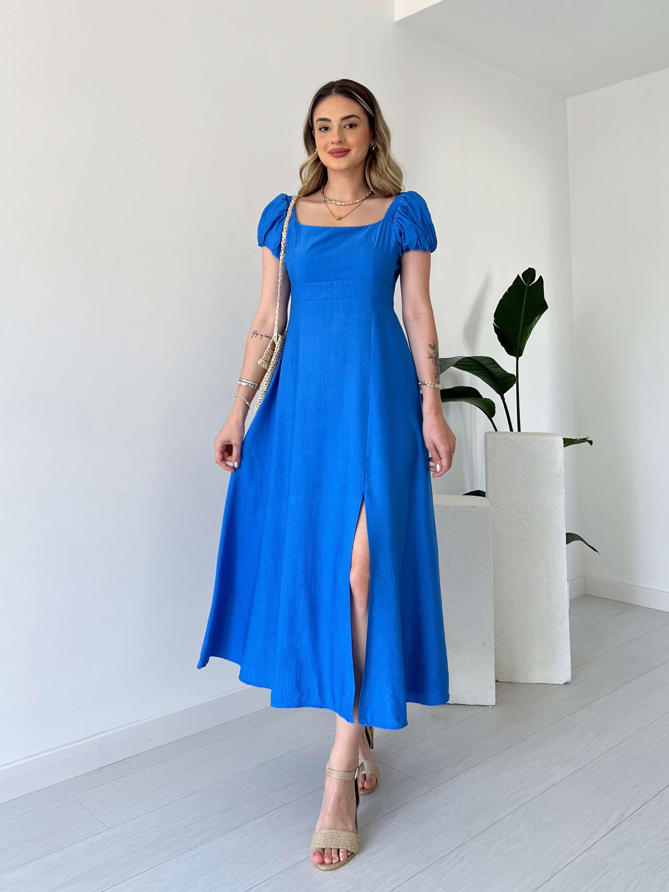 Sırt Fiyonklu ANGEL Elbise - Mavi