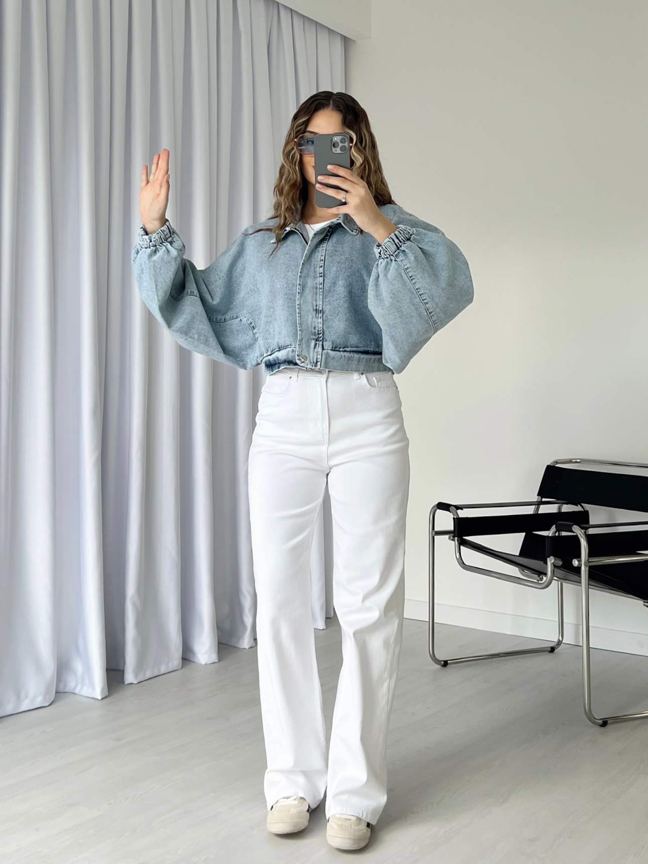 Crop Denim Bomber