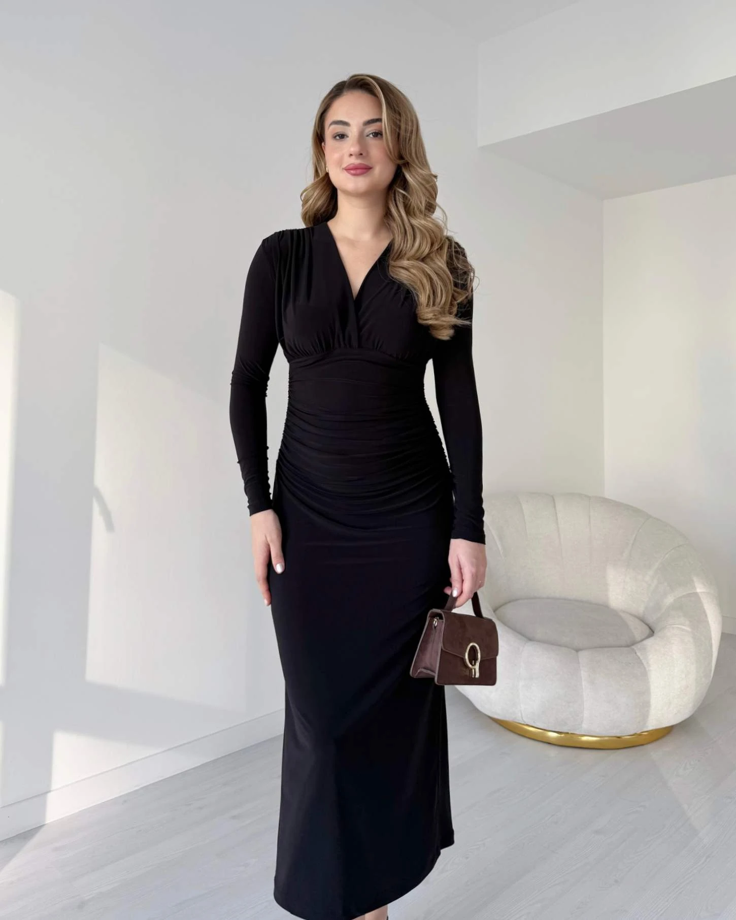 Kruvaze Yaka Midi Boy Sandy Elbise