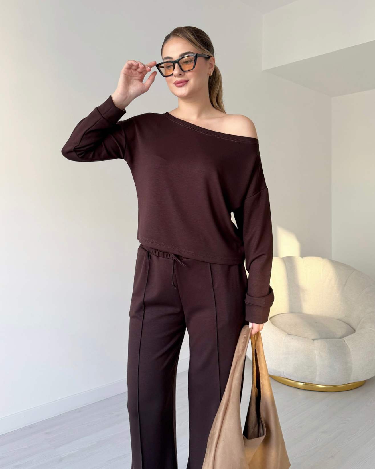 Kayık Yaka Çima Detaylı İkili Takım