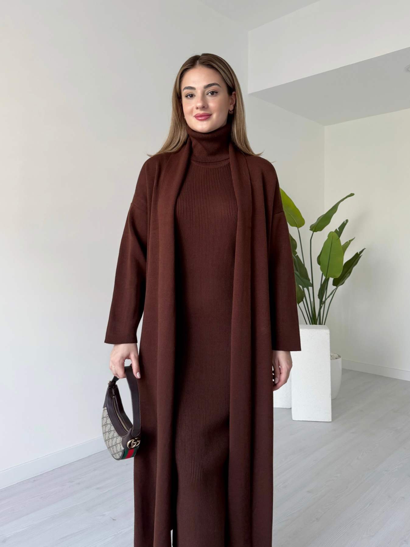 Acı Kahve Elbise Hırka Takım