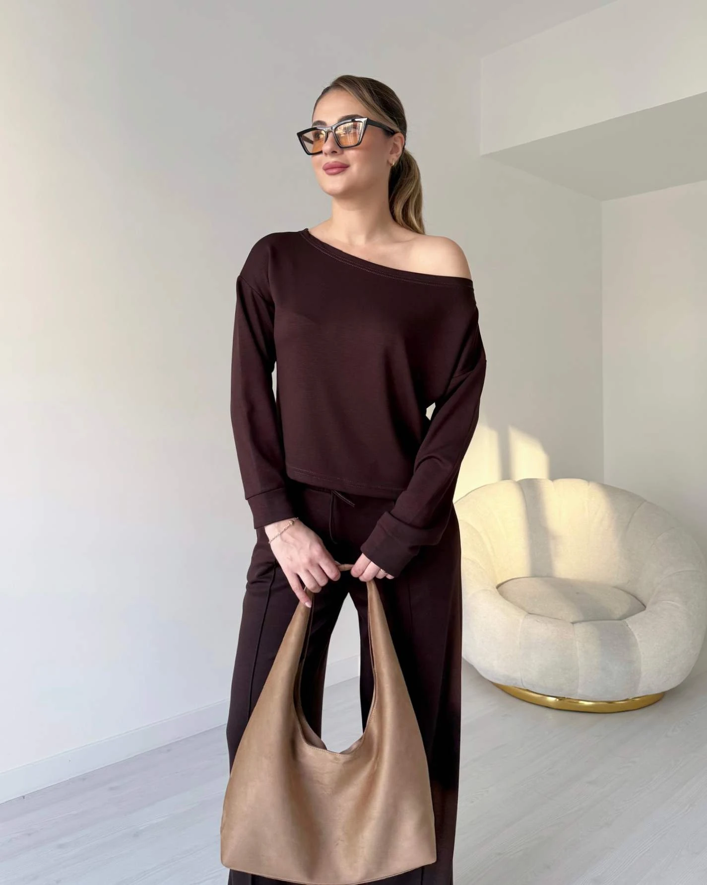 Kayık Yaka Çima Detaylı İkili Takım