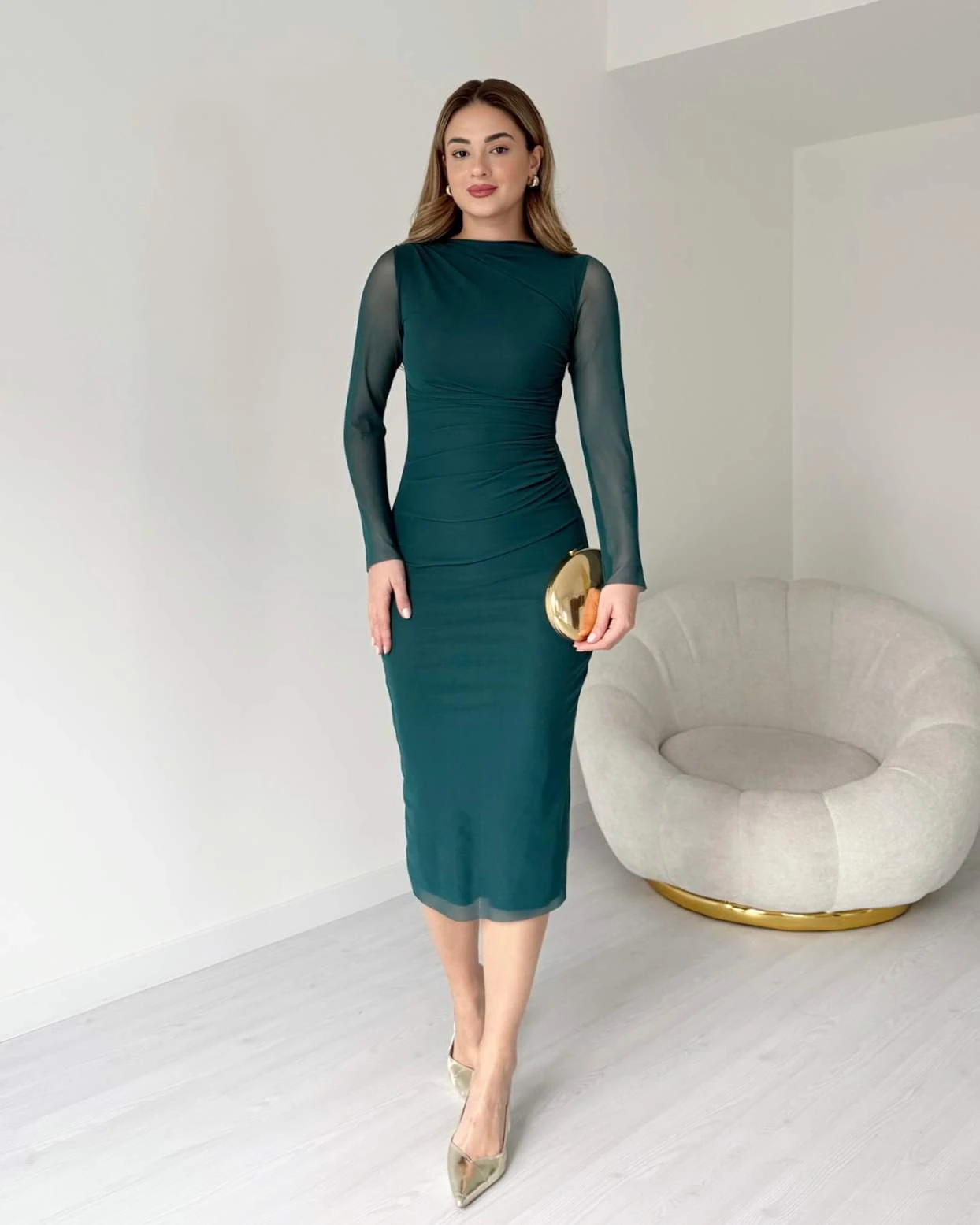 Drapeli Midi Boy Tül Elbise