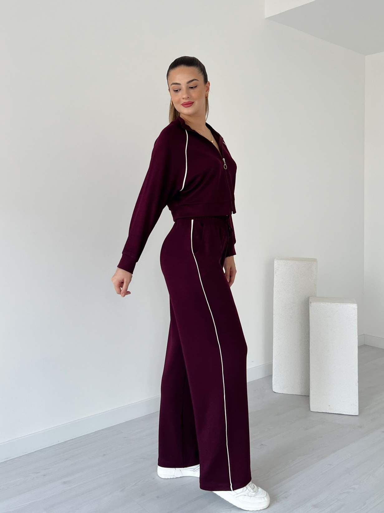 Modal Kumaş Biyeli Eşofman Takımı - Bordo