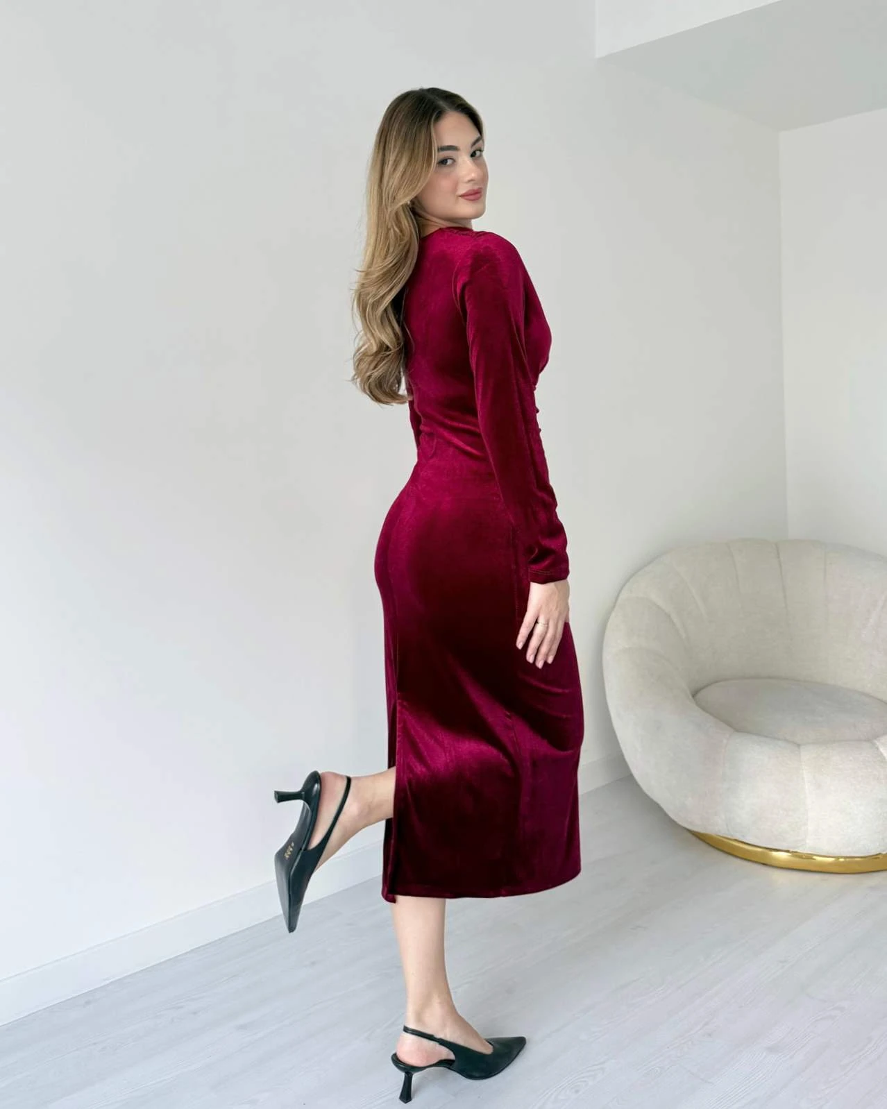 Drapeli Kadife Elbise