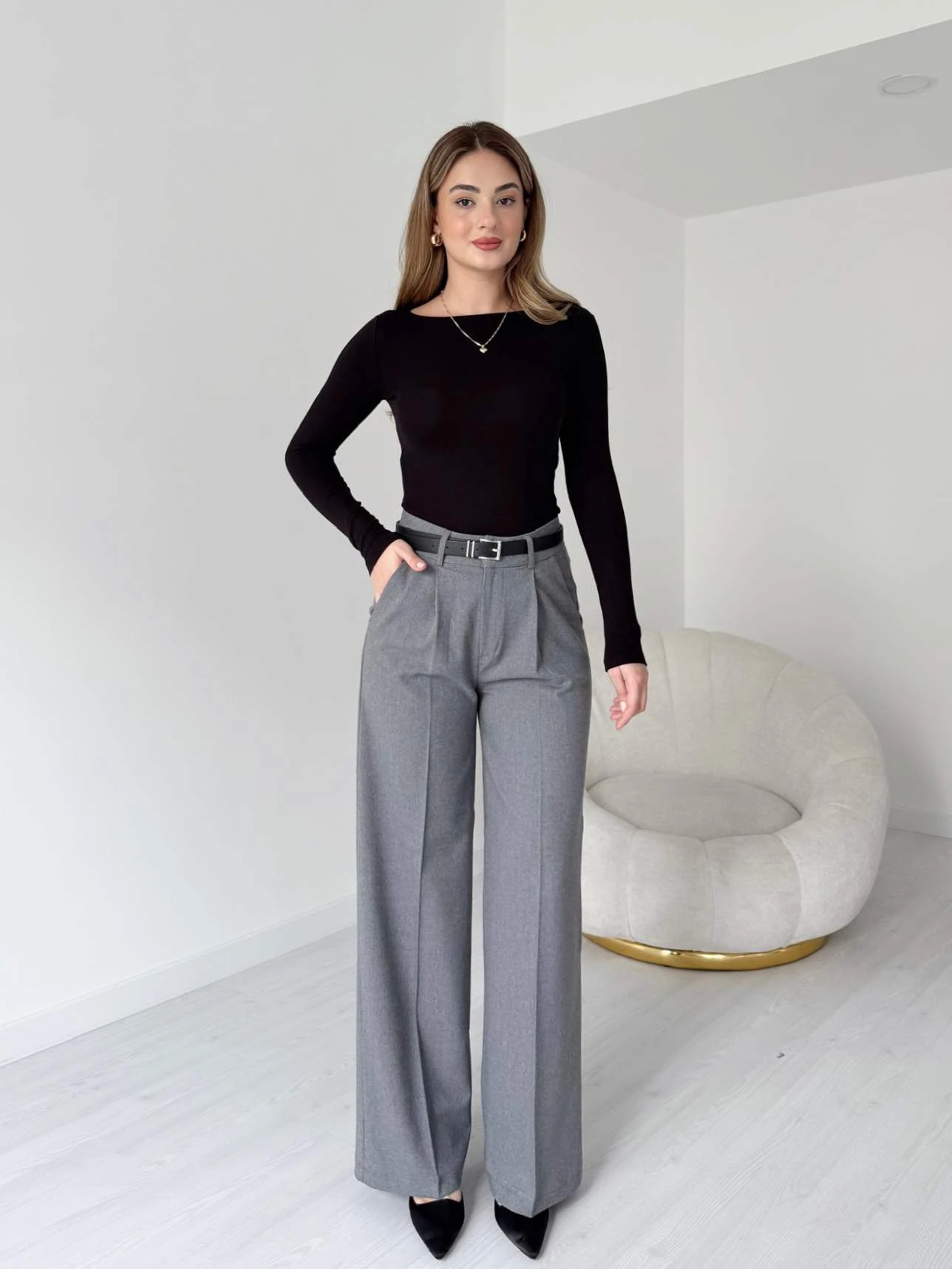 Yün Efekt Pilili Palazzo Pantolon