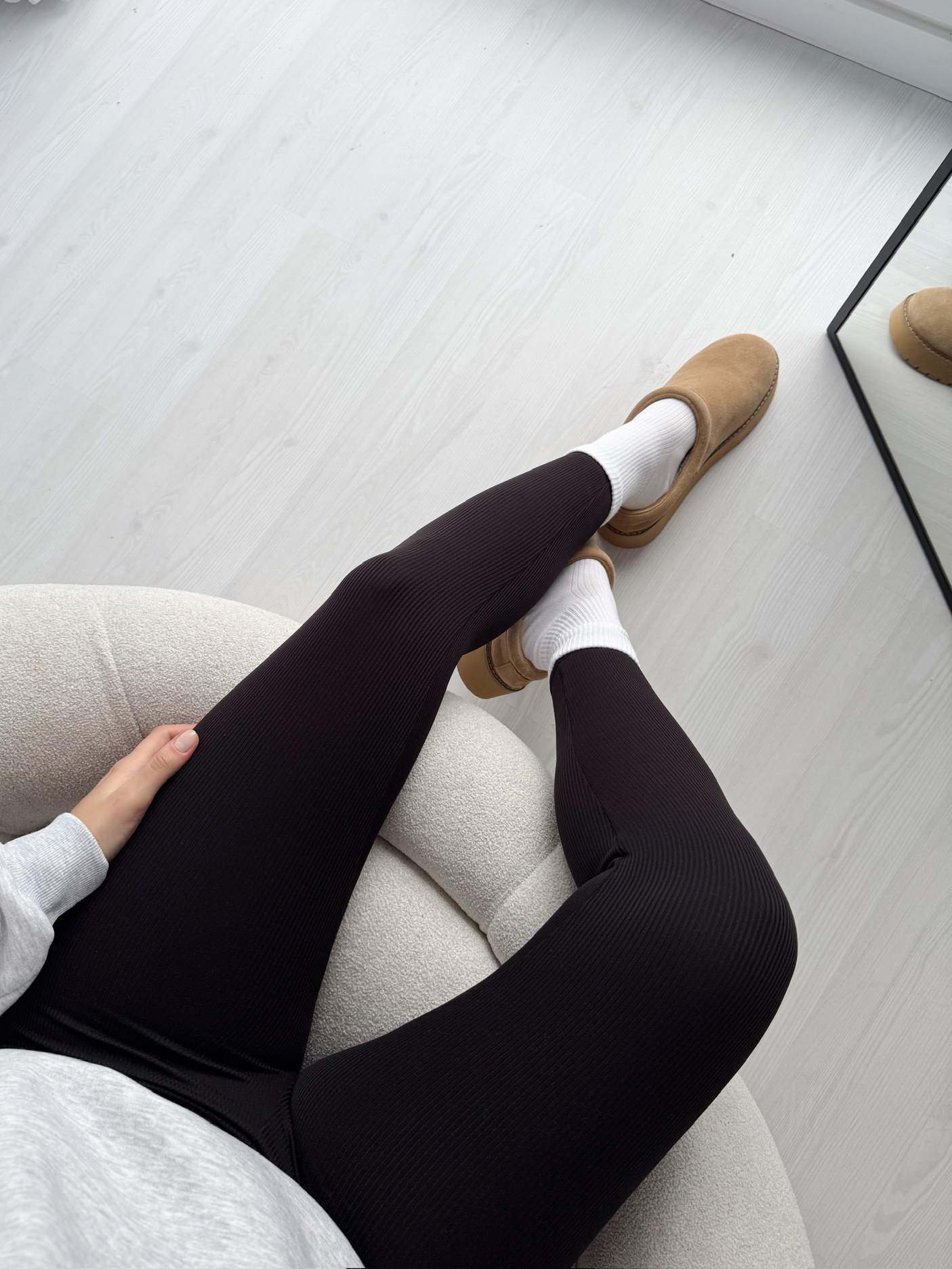 Şardonlu Yüksek Bel Fitilli Tayt - Siyah