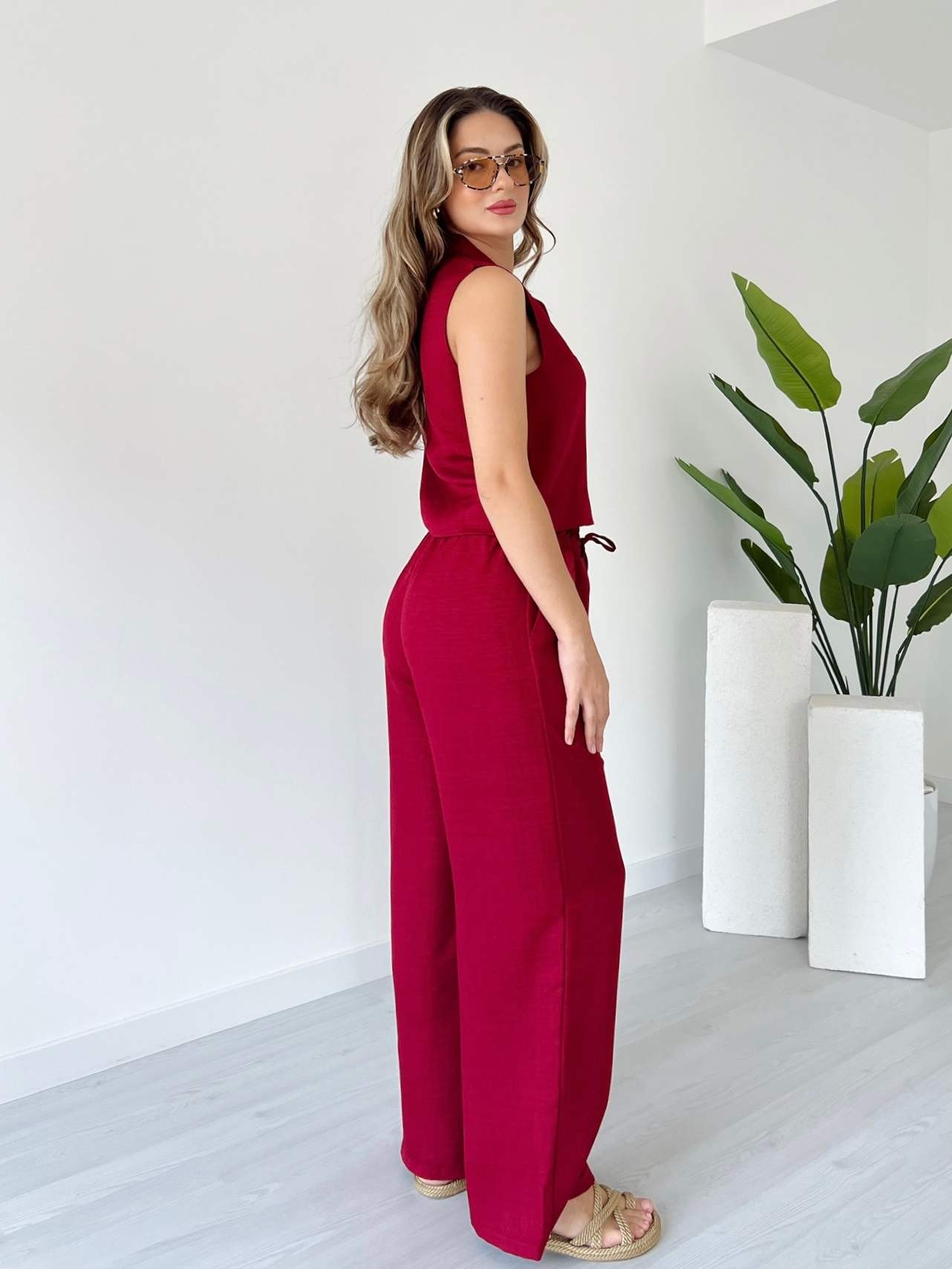Broş Detaylı Bol Paça İkili Takım