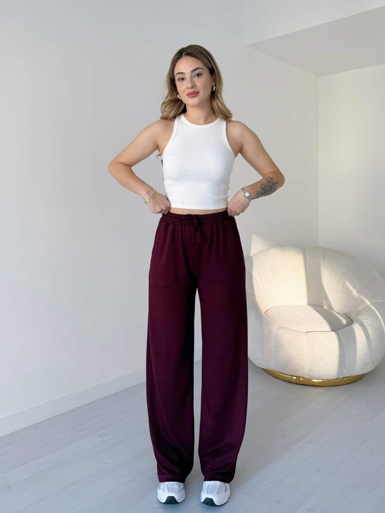 Beli Lastikli Modal Pantolon - Bordo