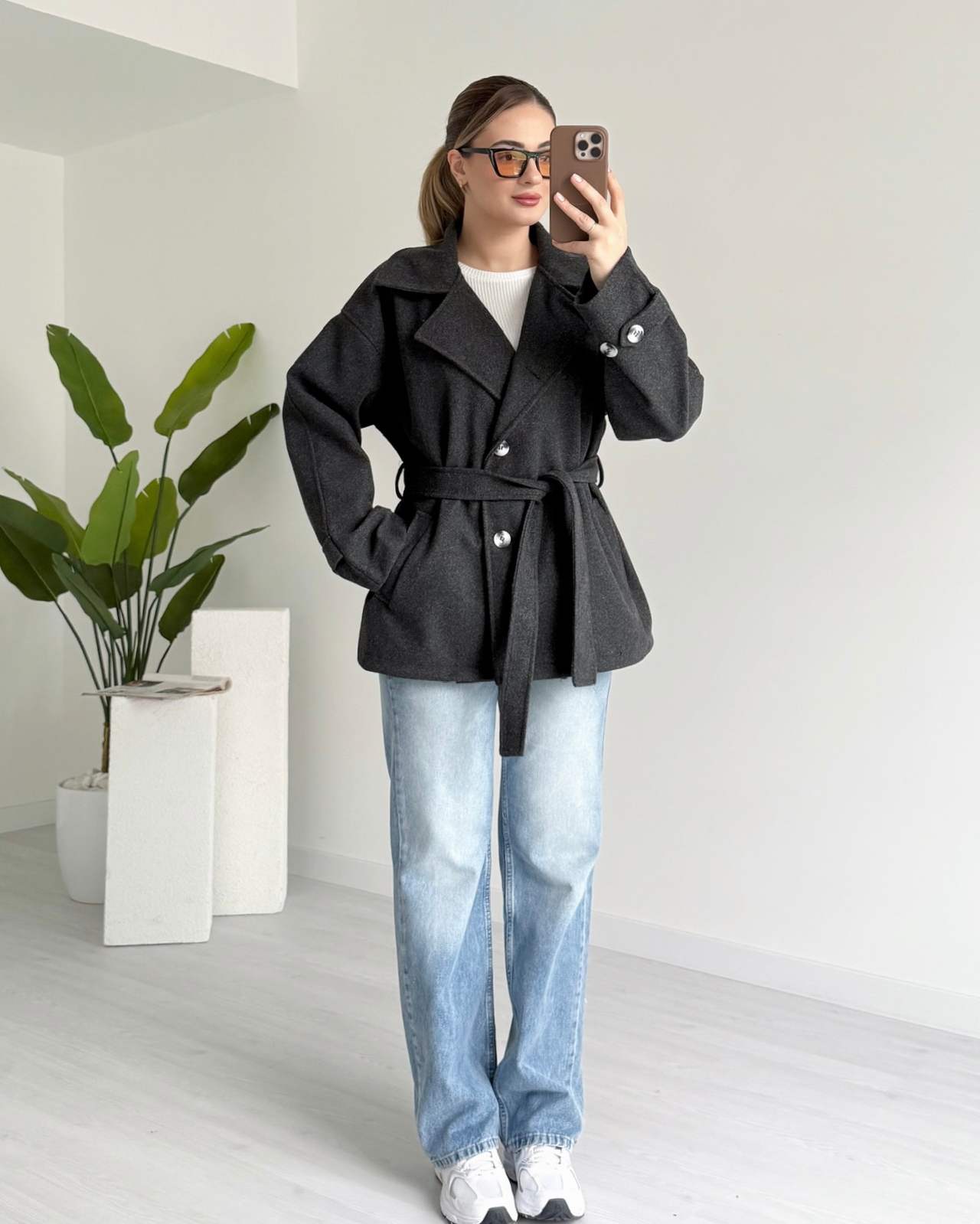 Antrasit Kısa Kaşe Kaban