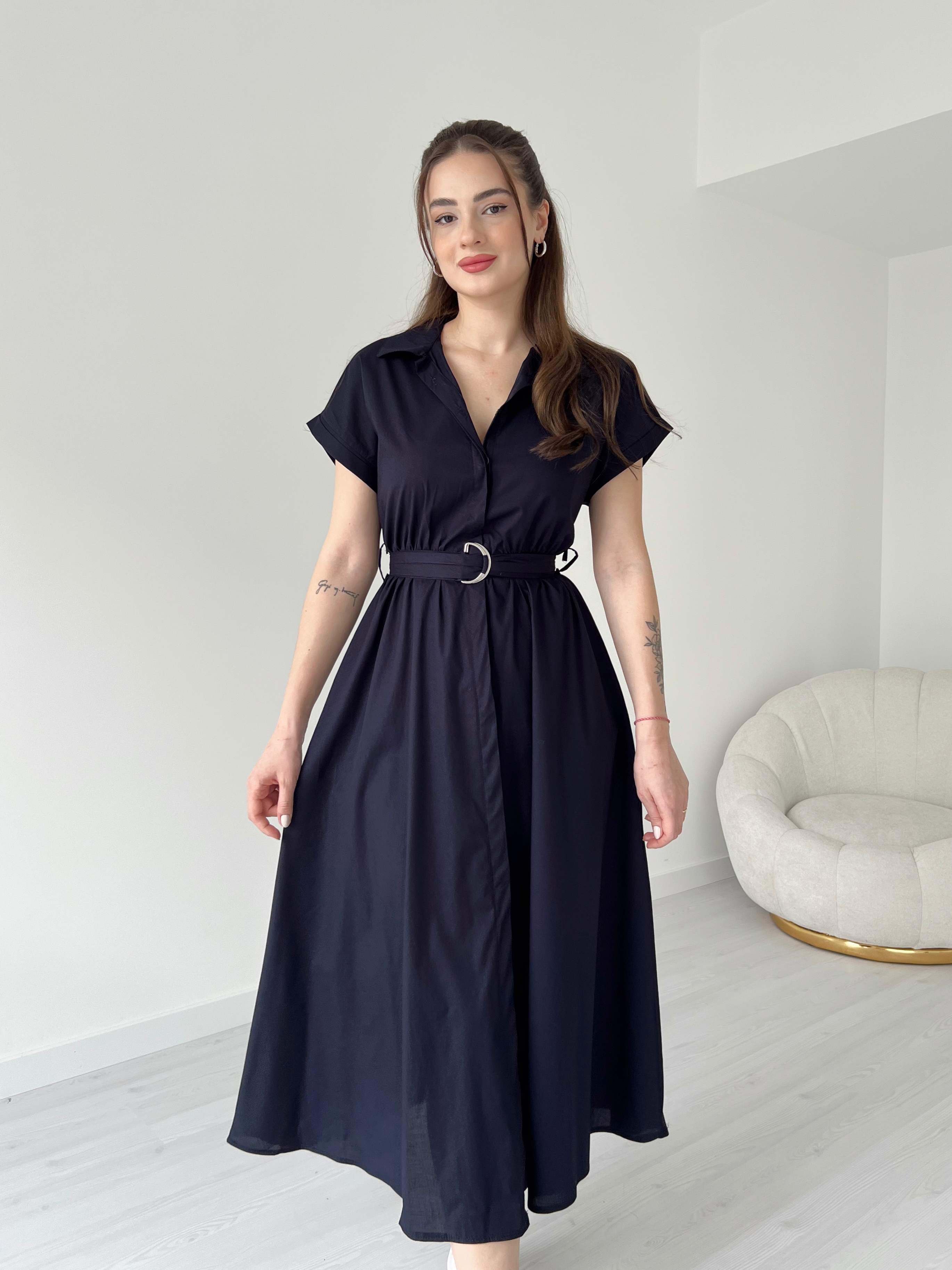 Kemerli Midi Boy Poplin Elbise