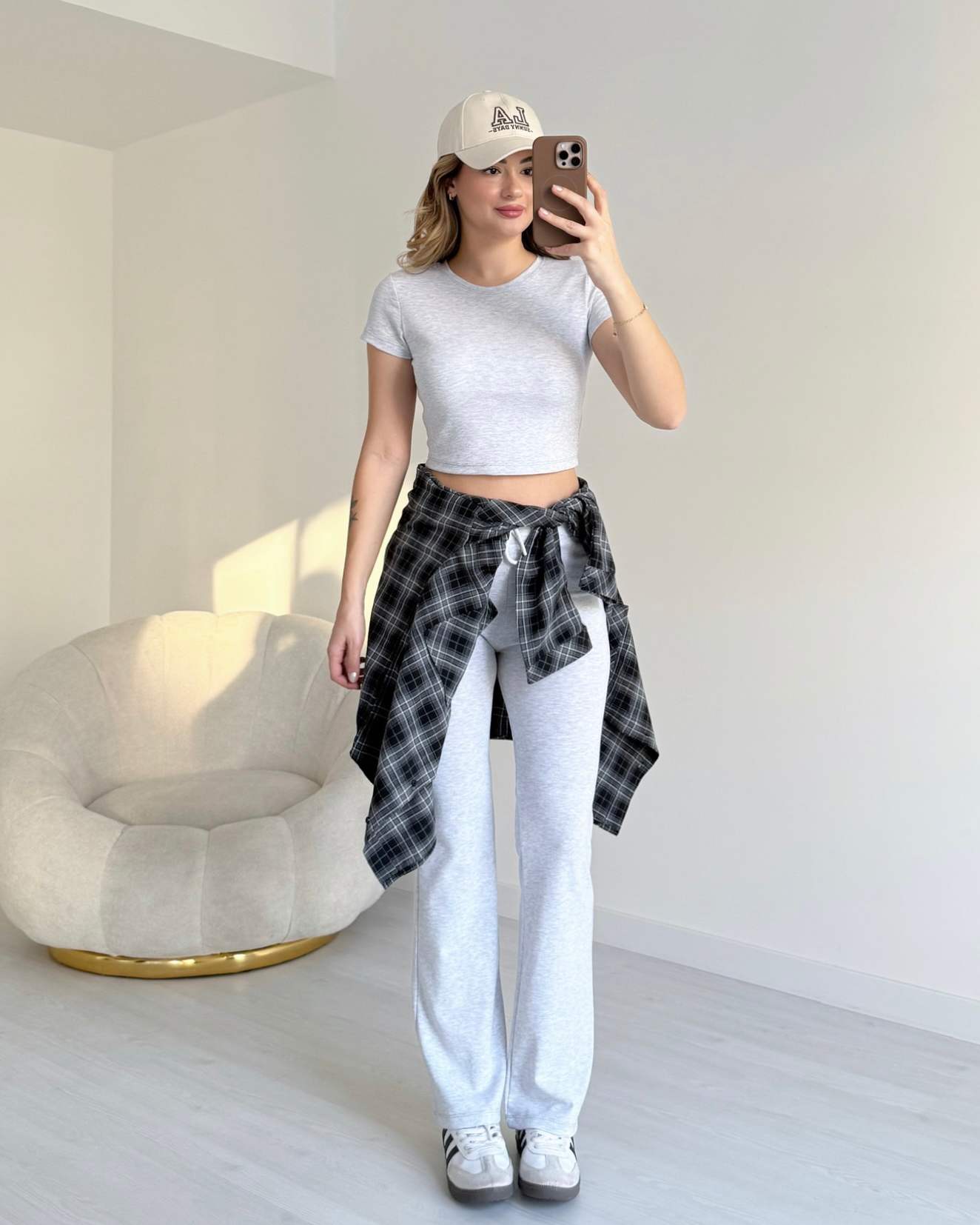 Kısa Kollu Crop Penye Takım - Gri