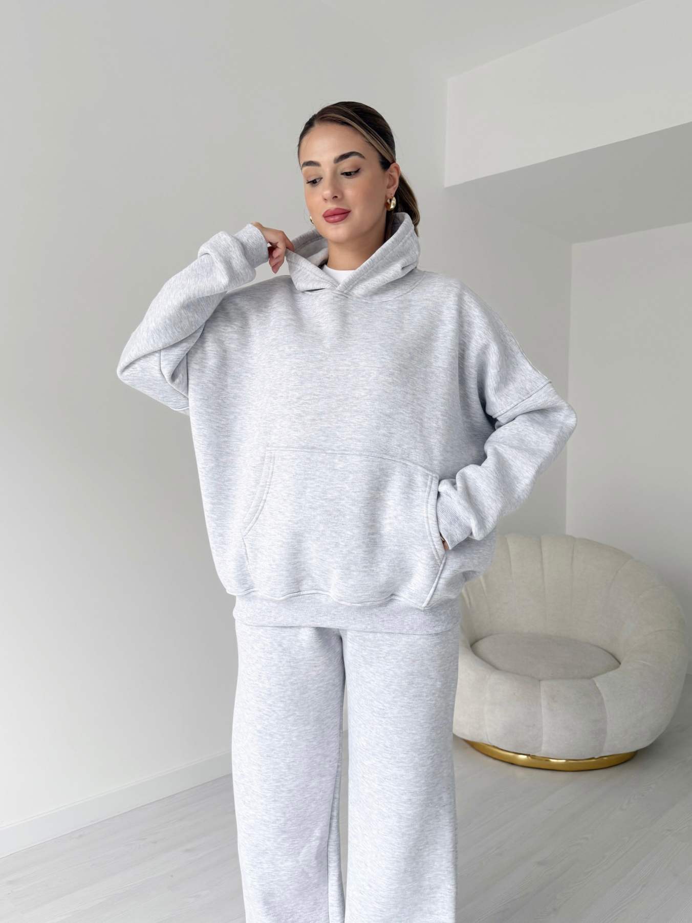 Üç İplik İçi Polarlı Oversize Eşofman Takımı