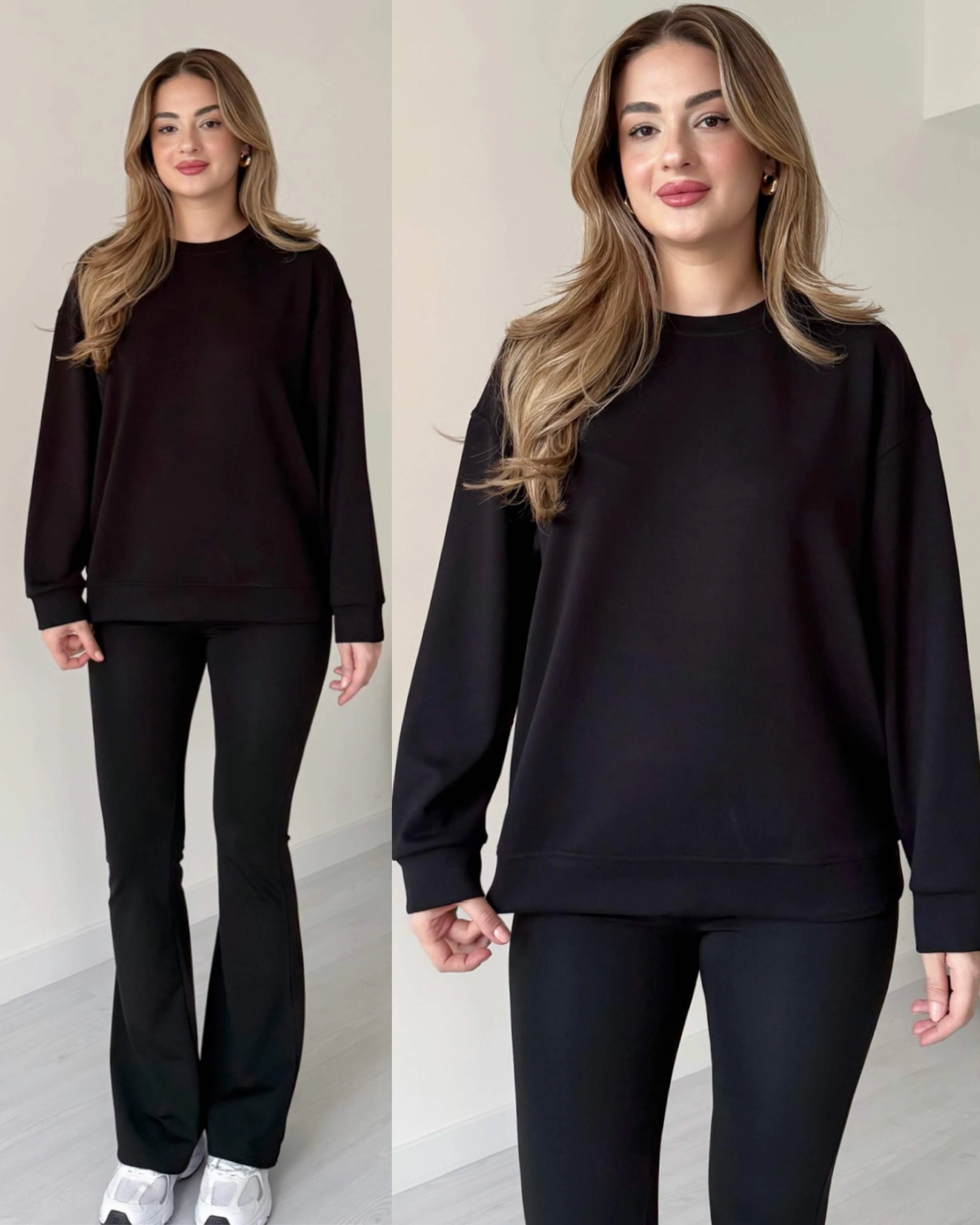 Modal Kumaş Oversize Basic Sweatshirt - Siyah