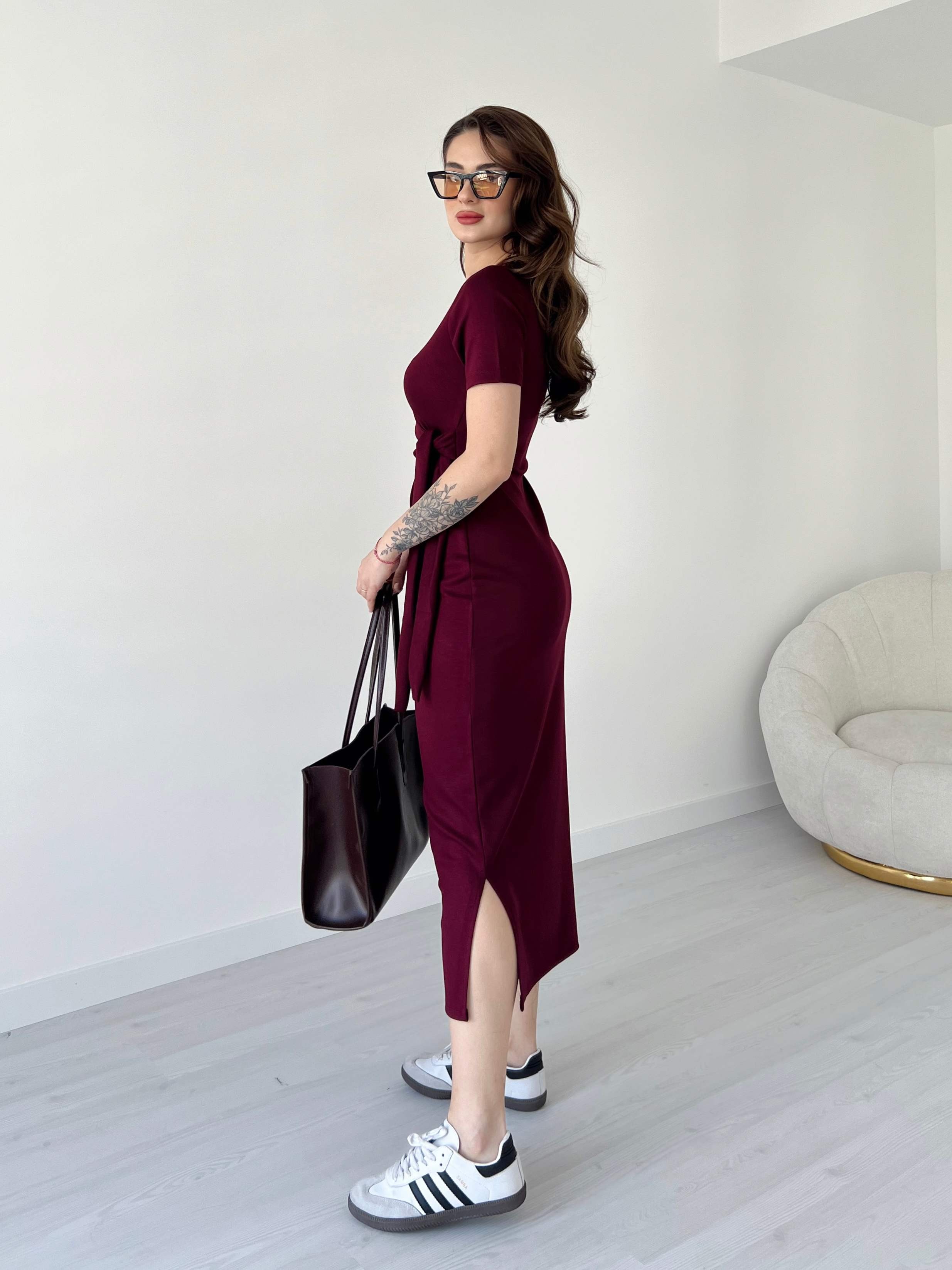 Kısa Kol Yandan Bağlamalı Modal Elbise