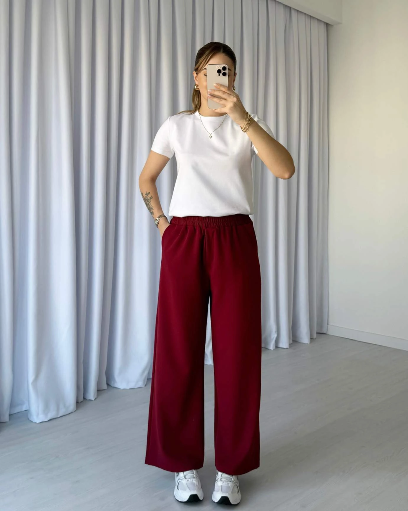 Bol Paça Beli Lastikli Kumaş Pantolon