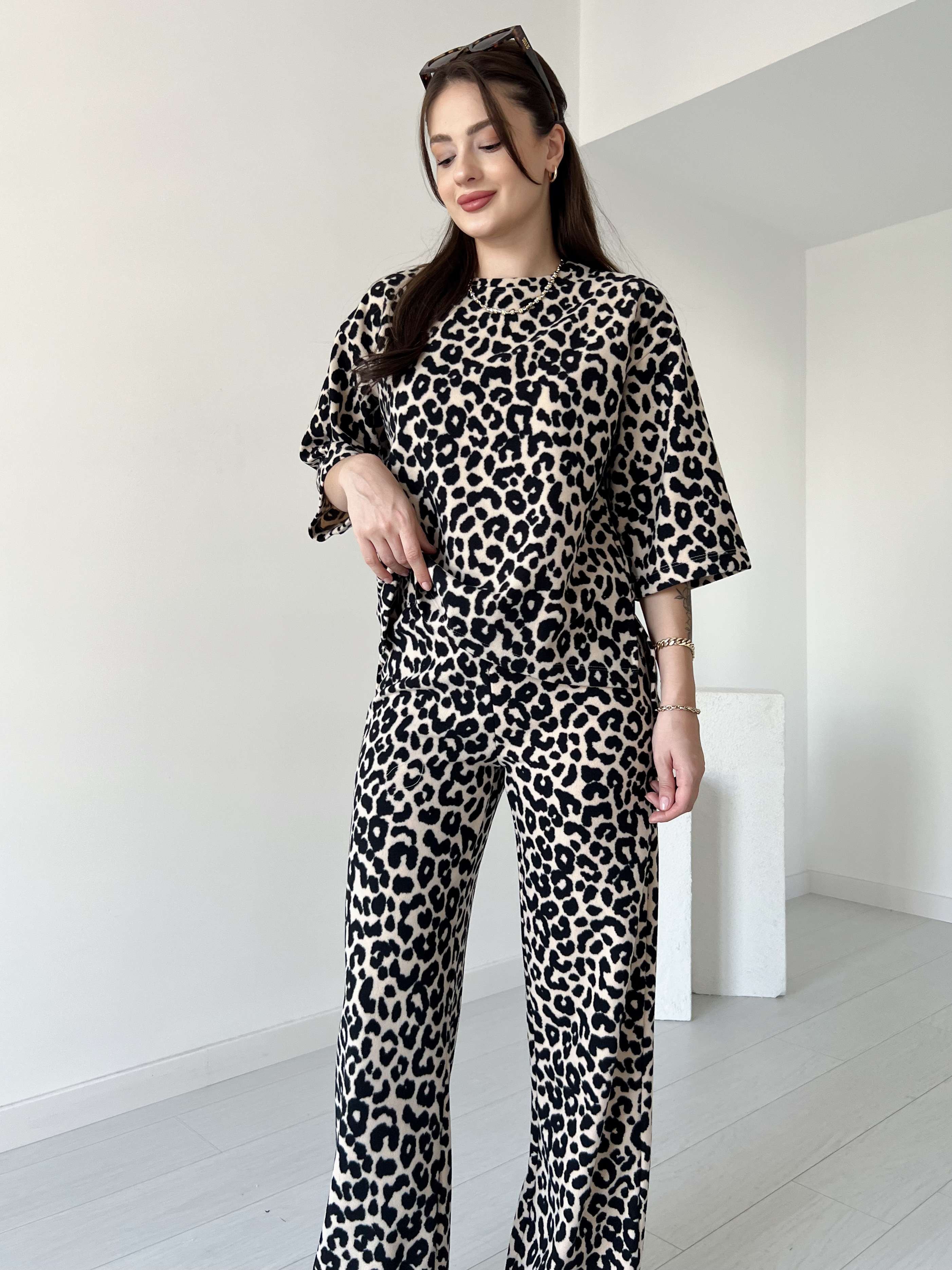 Selanik Kumaş Oversize Takım - leopar