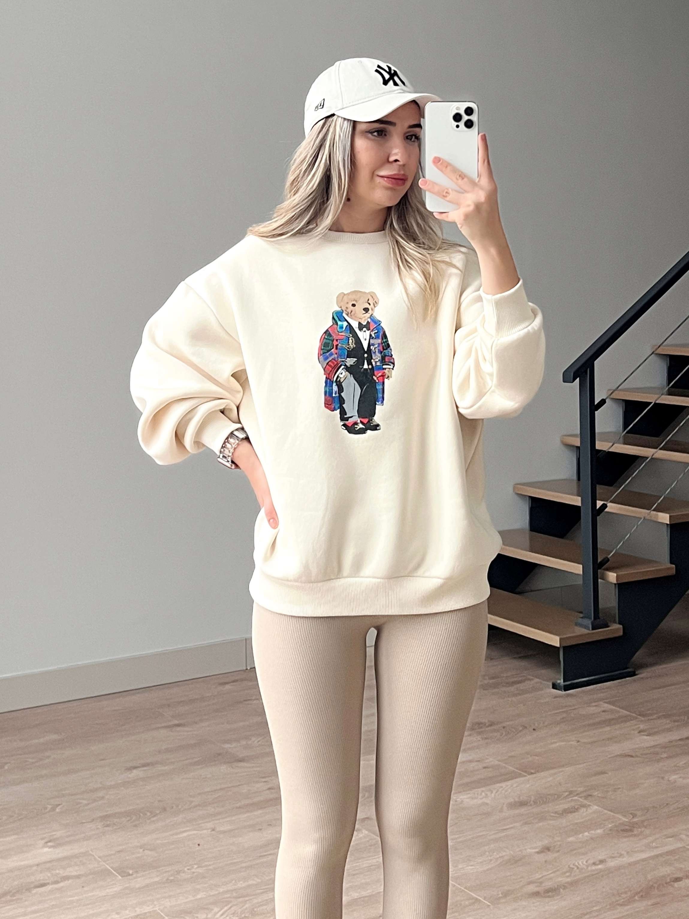 Teddy Baskılı İçi Polar Sweatshirt